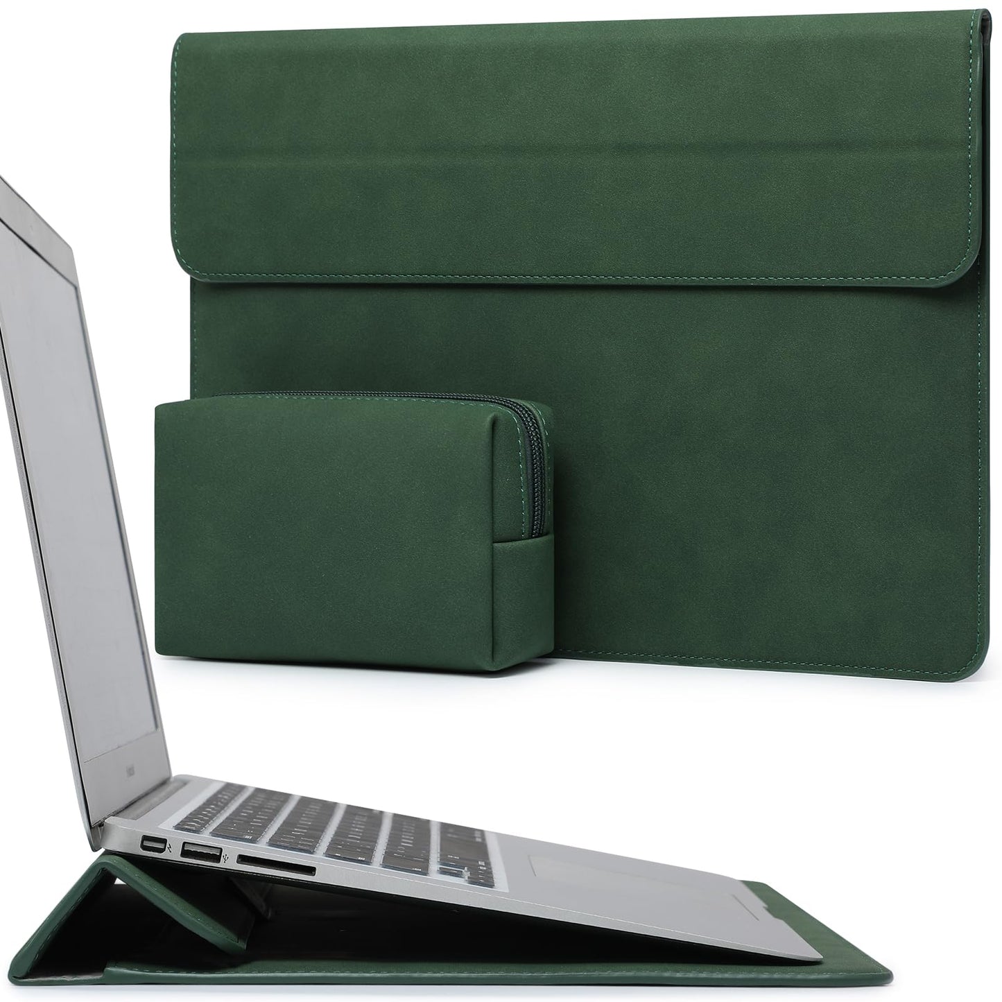 HYZUO 13.3-14 Inch Laptop Sleeve Case with Stand Feature for MacBook Pro 14 M5/M4/M3/M2/M1 2026-2021, MacBook Pro/Air 13.3, 13.5" 13.8" Surface Laptop, HP Spectre X360 13/14, Midnight Green