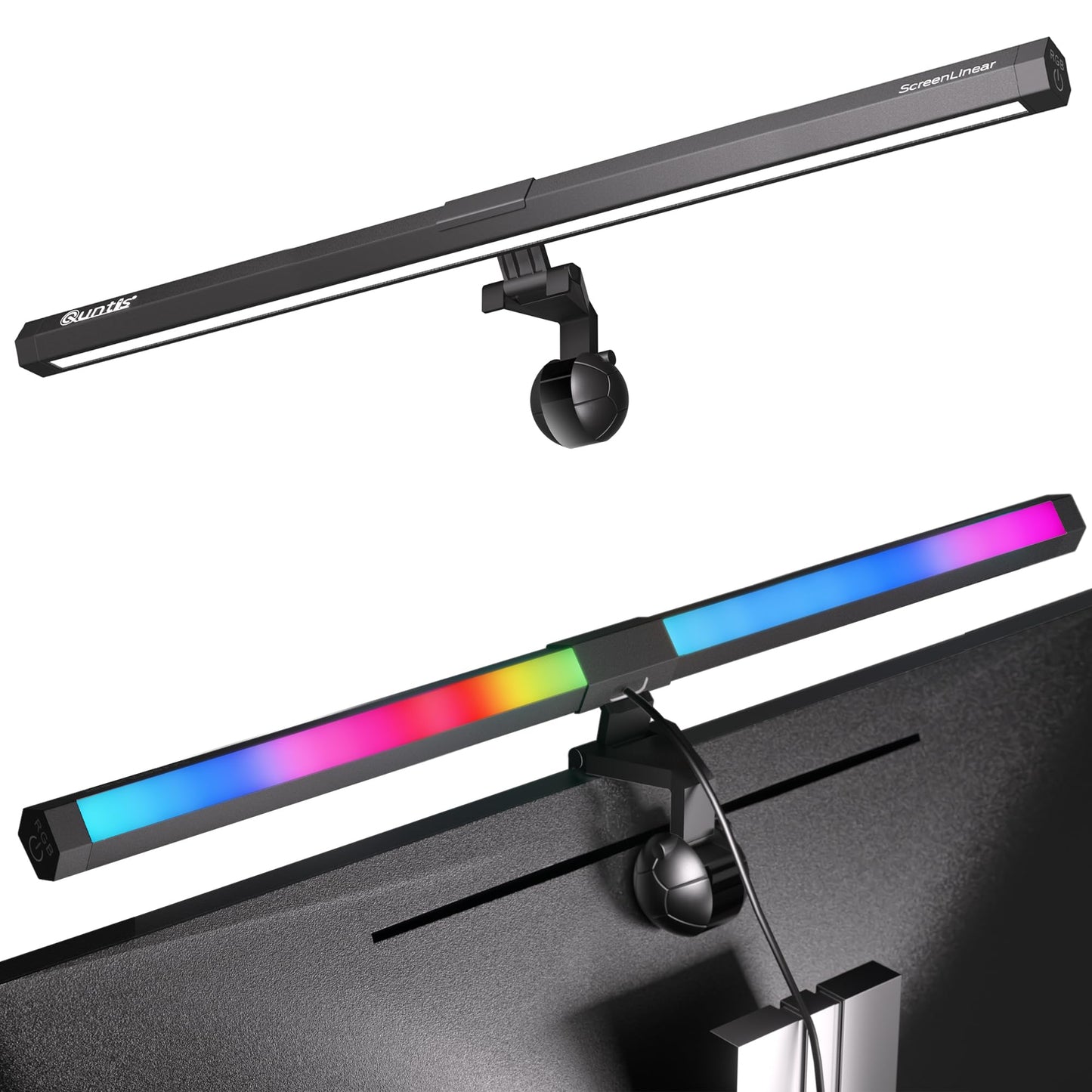 Quntis RGB PRO Monitor Light Bar 20'', USB-Powered Longer RGB Backlight, Screen Gaming Light Bar with Touch Control, Dimmable No Screen Glare Computer Desk Lamp, e-Reading Lamp for Task Home Office