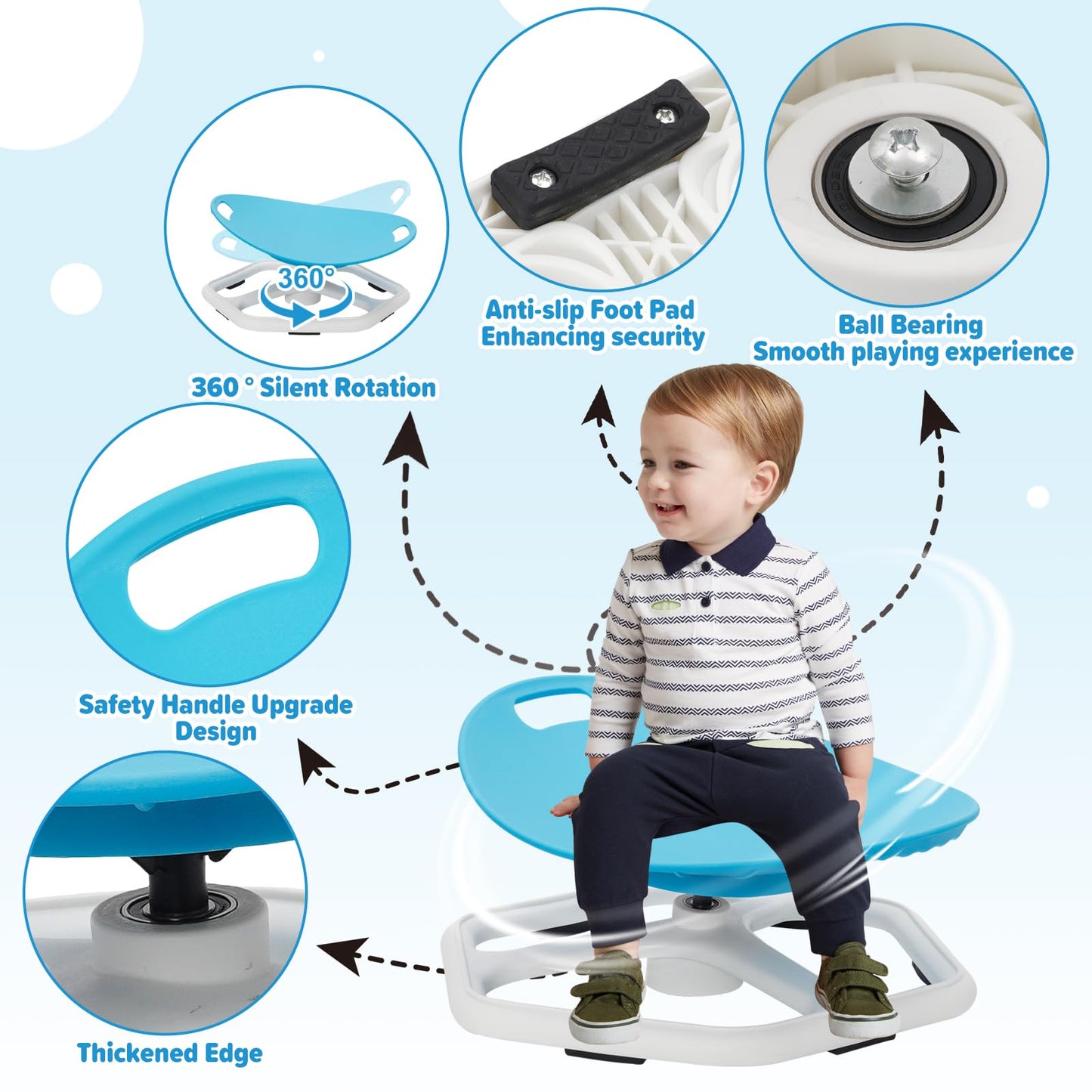 Sensory Spinning Chair for Kids, 360° Sit and Spin Seat for Autism & ADHD, Indoor/Outdoor Balance Training Toy, Sturdy Non-Slip Base, Supports 220 lbs Blue