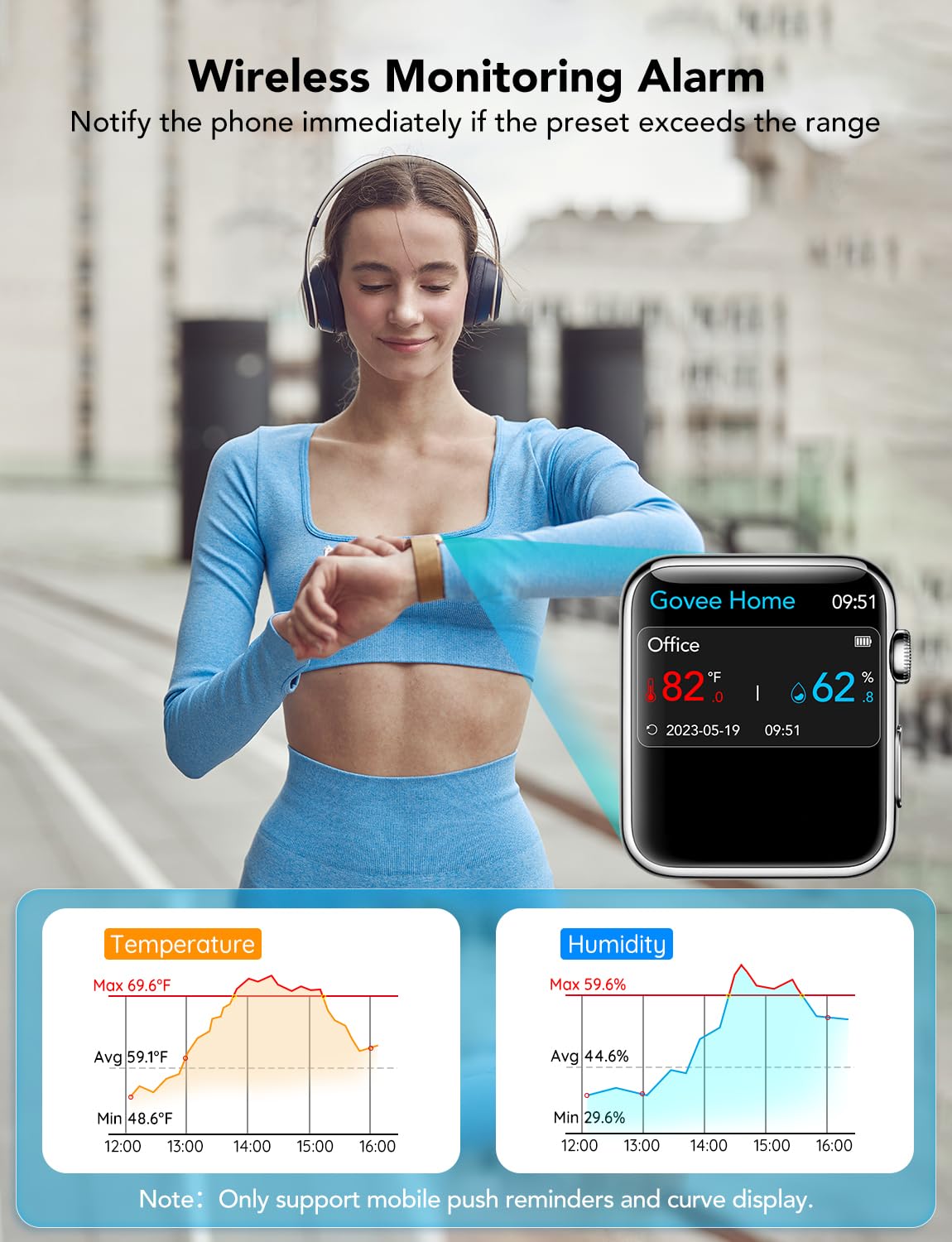 GoveeLife WiFi Thermometer Hygrometer H5103, Indoor Bluetooth Temperature Humidity Sensor with Electronic Ink Display, App Notification Alert, Free Data Storage Export, Digital Remote Monitor for Bedroom
