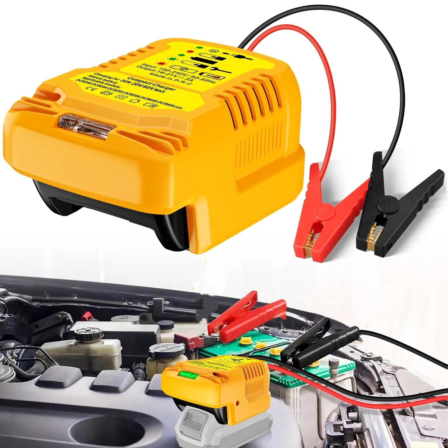 Jumper Starter Adapter for DeWalt 20V 60V Battery Car Battery Jump Cables,Up to 3.5L Gas or 6.5L Diesel Engines,12V Portable Car Jump Starter,Automotive Booster Cable Adapter