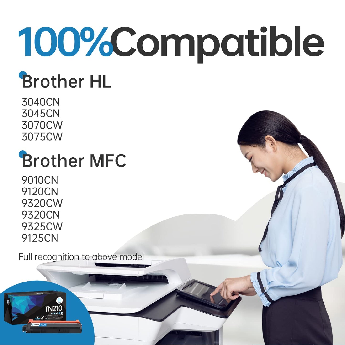 Gotoners TN210 TN-210 Compatible Replacement Toner Cartridge for Brother HL-3040CN HL-3045CN MFC-9120CN MFC-9325CW MFC-9125CN MFC-9320CW, TN210BK TN210M TN210C TN210Y
