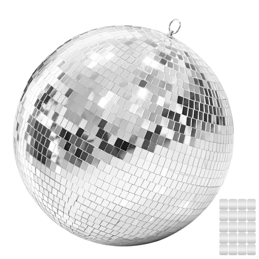 16 Inch Mirror Disco Ball, Large Mirror Ball for Disco Party Decorations, Silver Big Hanging Disco Ball Decor Ornaments with Hanging Ring for Easy Installation for DJ Club Stage Bar Wedding