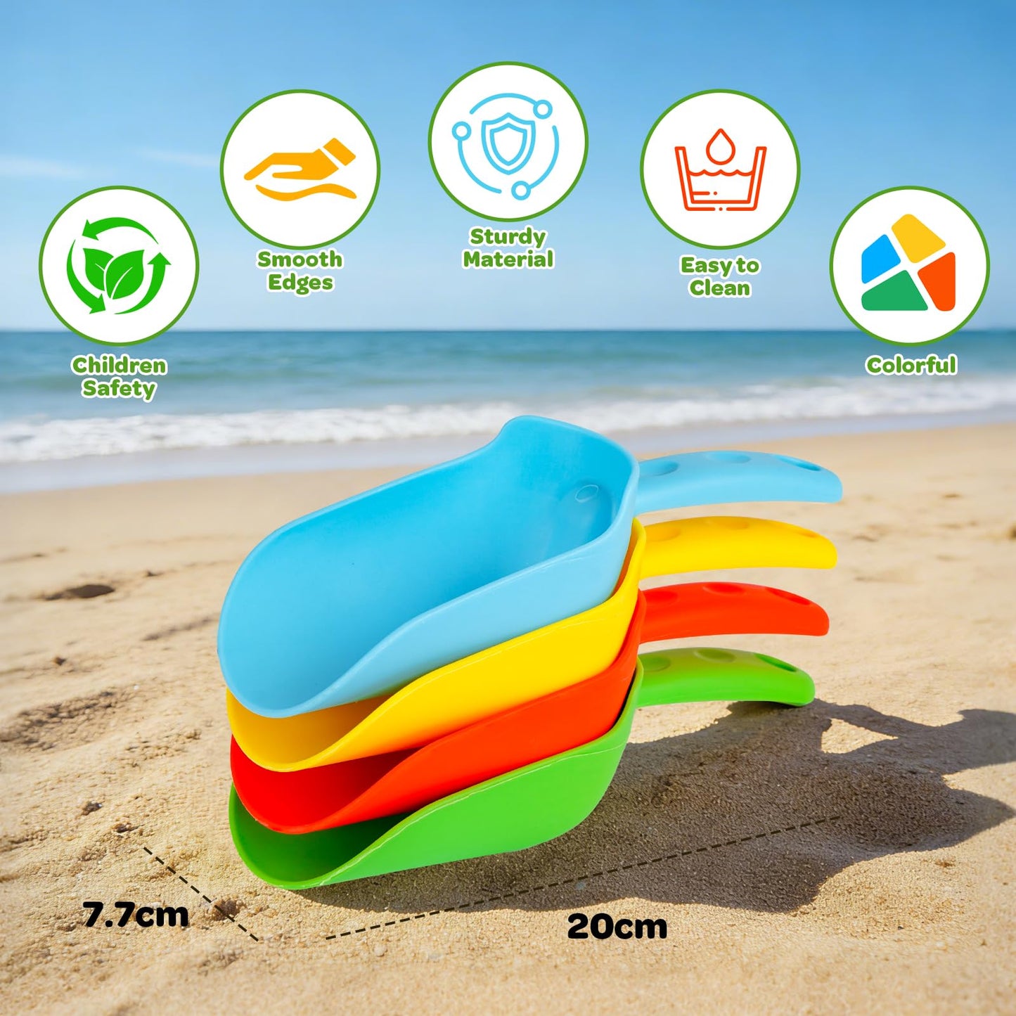 Kids Beach Toy 16 PCS Shovels Plastic Sandbox Set for Outdoor Digging and Indoor Play, Garden Planting Spades Snow Game for Toddler Boys & Girls 3-9 Red, Yellow, Green, Blue