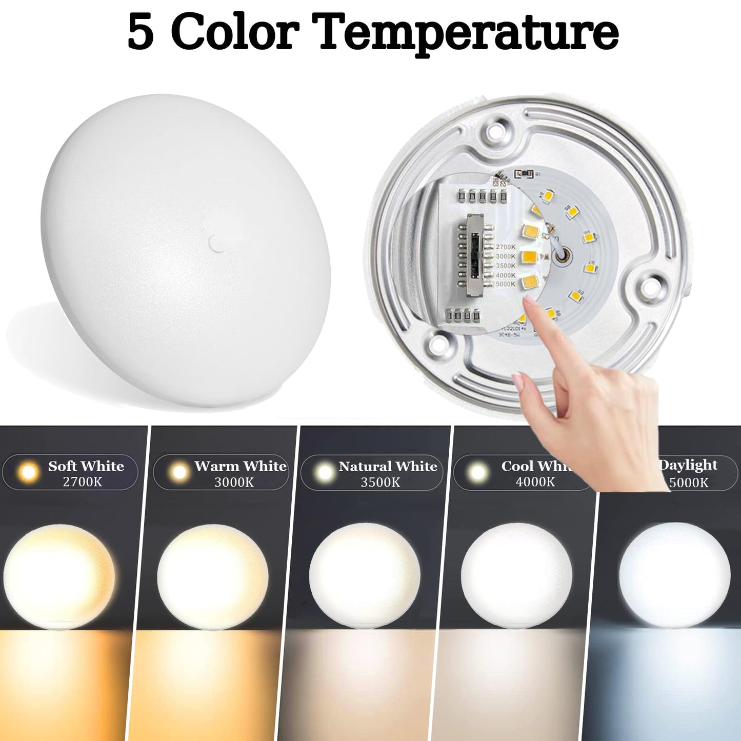 M MayJazz RV Ceiling Dome Light 4.5 Inch 12V 5CCT 2700K Soft White-5000K Daylight,5W,400LM,Dimmable LED RV Interior Lights for Camper/Car/Trailer/Boat,6 Pack