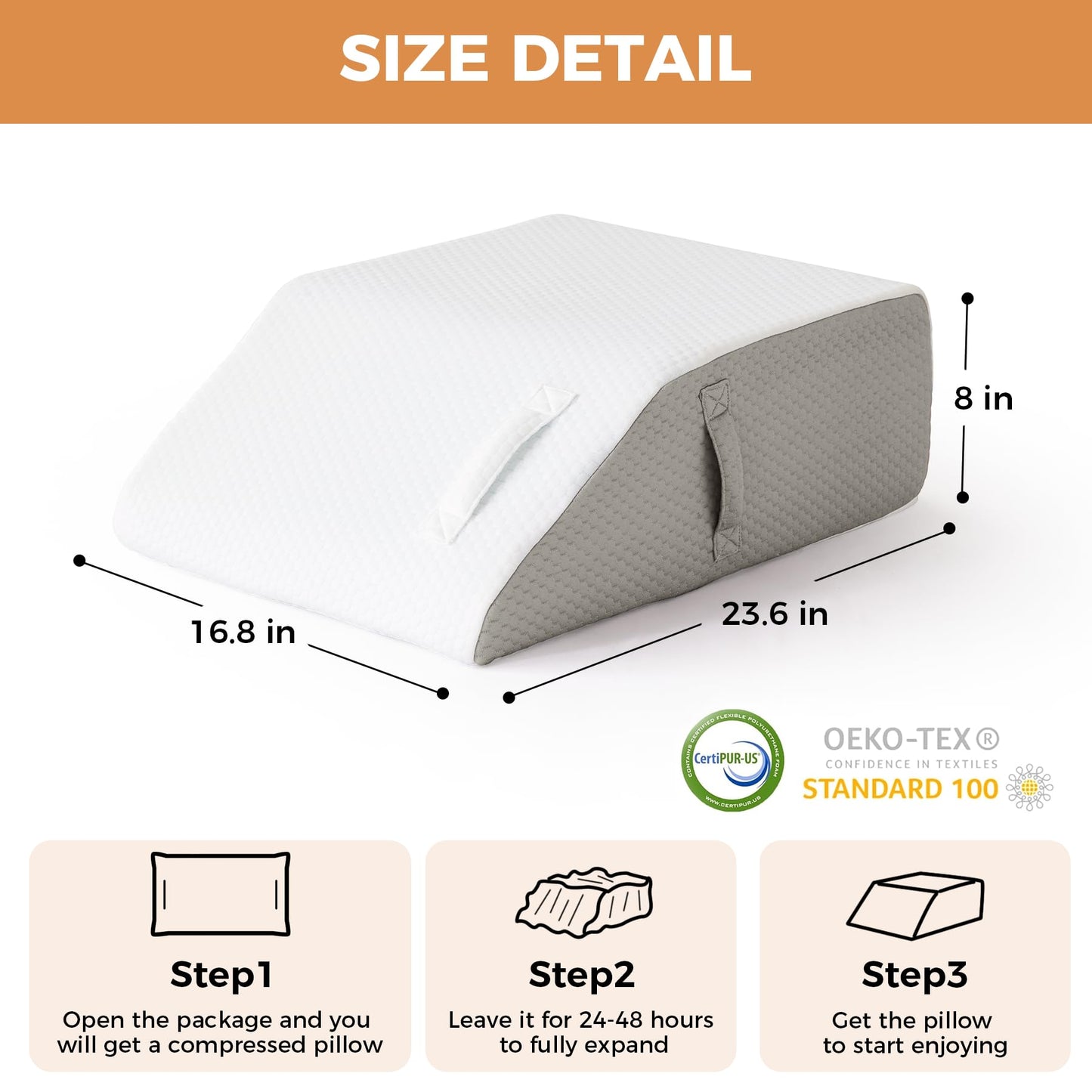 BIEEZZK Leg Elevating Pillow, Leg Elevation Pillows for After Surgery, Swelling, Leg Pillow Elevation Blood Circulation, Leg Pillow for Pain Relief, Knee Pillow for Rest, 23.6×16.8×8 Inch White/Grey