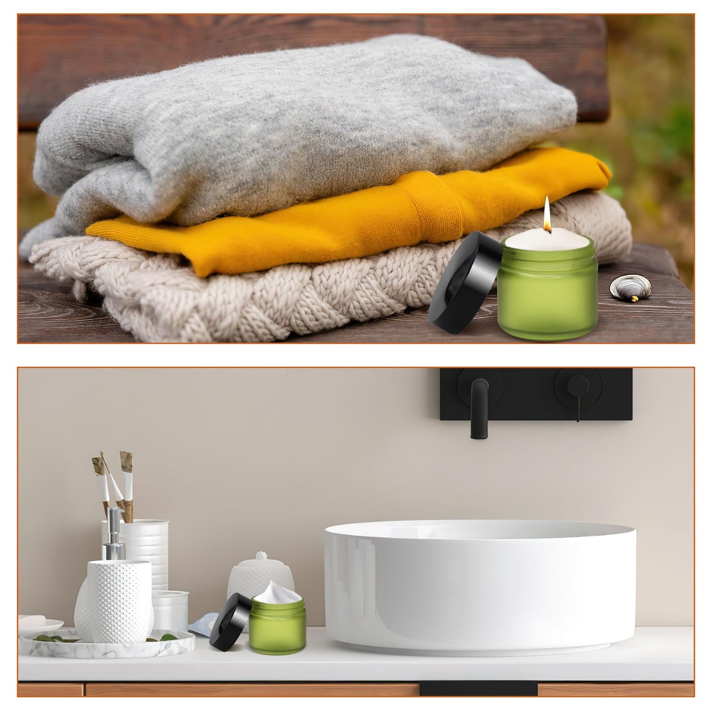 32 Pcs 2 oz Glass Jars with Lids Travel Size Round Leakproof Empty Cosmetic Jars with Inner Liners Lid for Storing Makeup Lotions Face Cream Ointments Candle DIY Making (Bean Green)