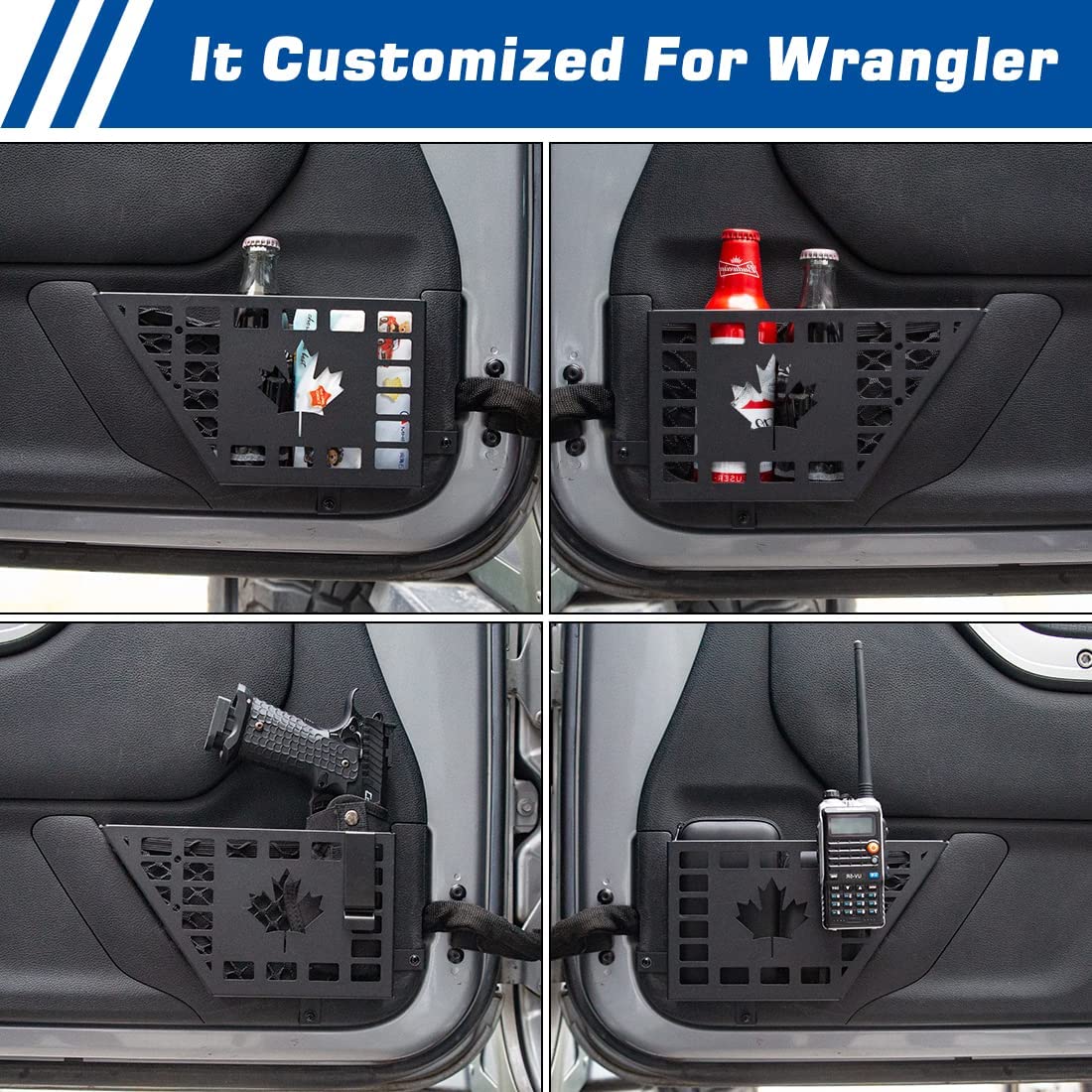 Metal Front Door Storage Pockets, Door Side Insert Organizer Box for 2007-2018 Jeep Wrangler JK JKU 2/4 Door Stainless Steel Latest Upgraded