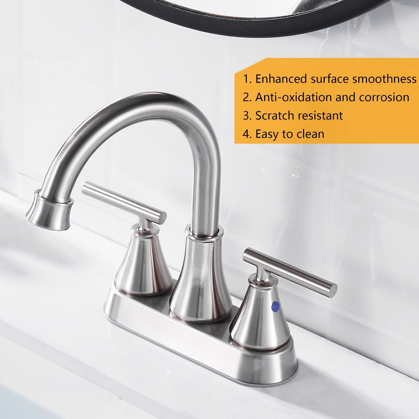 Fransiton Bathroom Sink Faucet 3 Hole 4 Inch Centerset, Brushed Nickel 2 Handle Lead-Free Modern Bathroom Faucet Vanity Faucet with Pop-up Drain Stopper and Supply Hoses