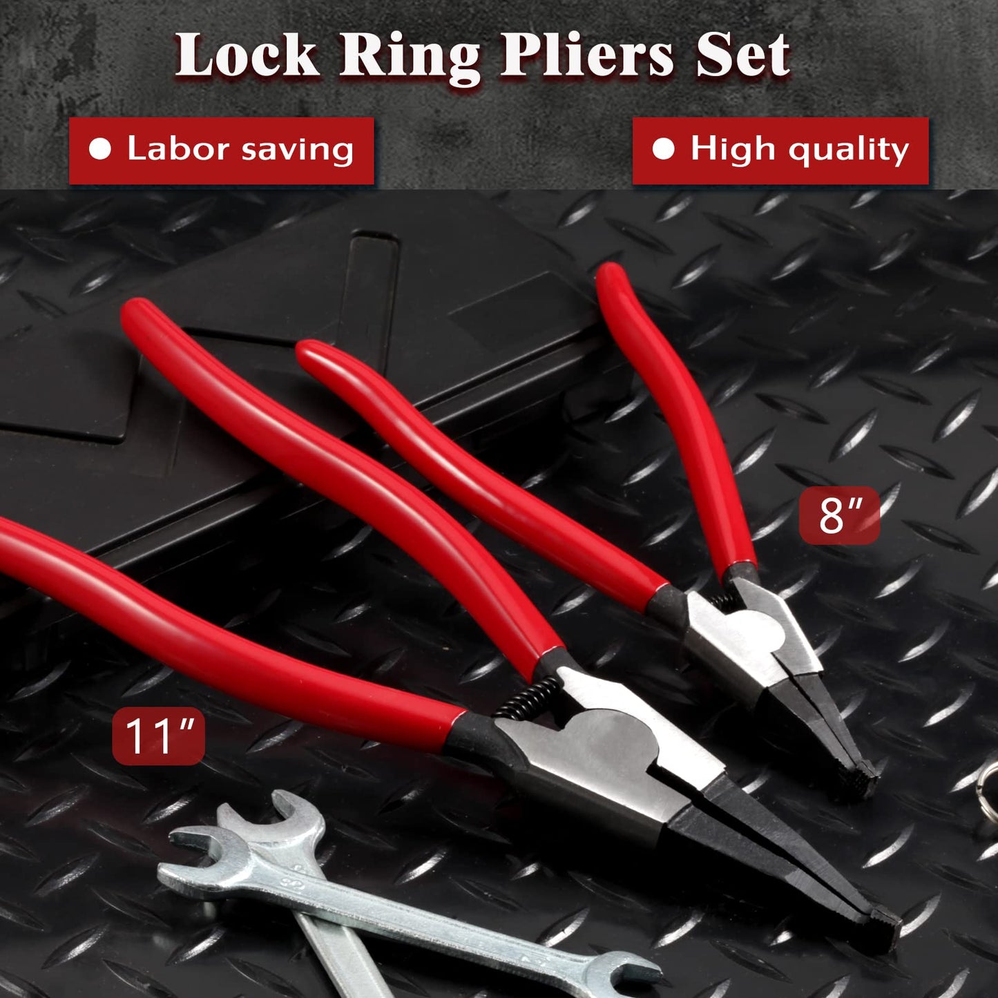 LEONTOOL 2 PCS Heavy Duty Lock Ring Pliers Set Flat Snap Ring Plier Special Circlip Pliers Reverse Retaining Ring Plier for Transmission Transfer Cases Ring Opening