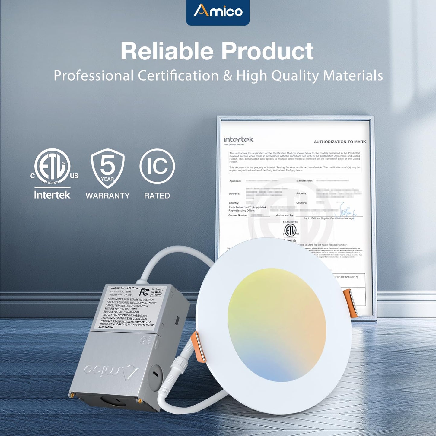 Amico 12 Pack 4 Inch 5CCT LED Recessed Slim Pot Light with Junction Box, 2700K/3000K/3500K/4000K/5000K Selectable, 11W Eqv 70W, Dimmable IC-Rated Ceiling Lighting, 800LM High Brightness - ETL