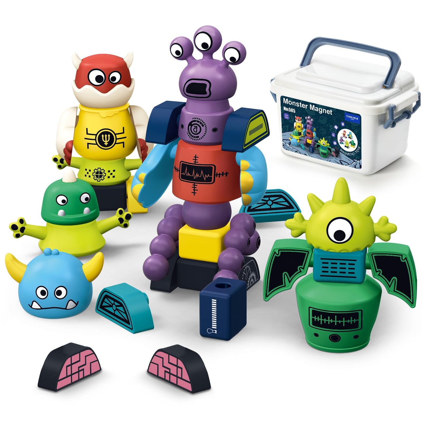 Cooldele STEM Magnetic Robot Toys for Kids Ages 3 4 5 6 7 8, Transformable Stacking Robots and Monsters with Storage Box,Awesome Birthday Xmas Gift for Boys Girls Kids Ages 3-8