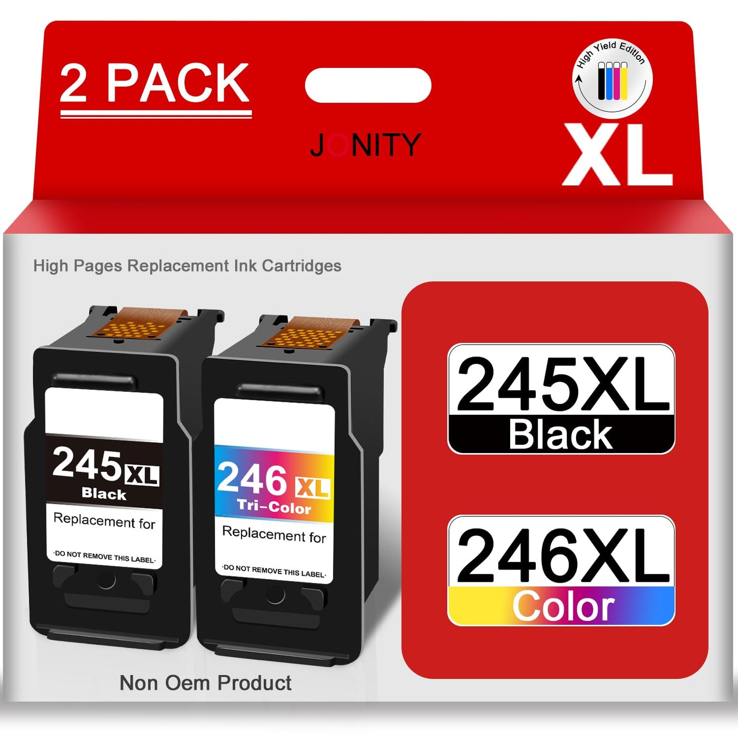 Jonity Remanufactured Ink Cartridges 245 and 246 Replacement for Canon 243 & 244 PG 245XL CL 246XL PG-243 CL-244 for Canon PIXMA MX492 MX490 MG2920 MG2922 MG2420 IP2820 Printer (1 Black 1 Tri-Color)