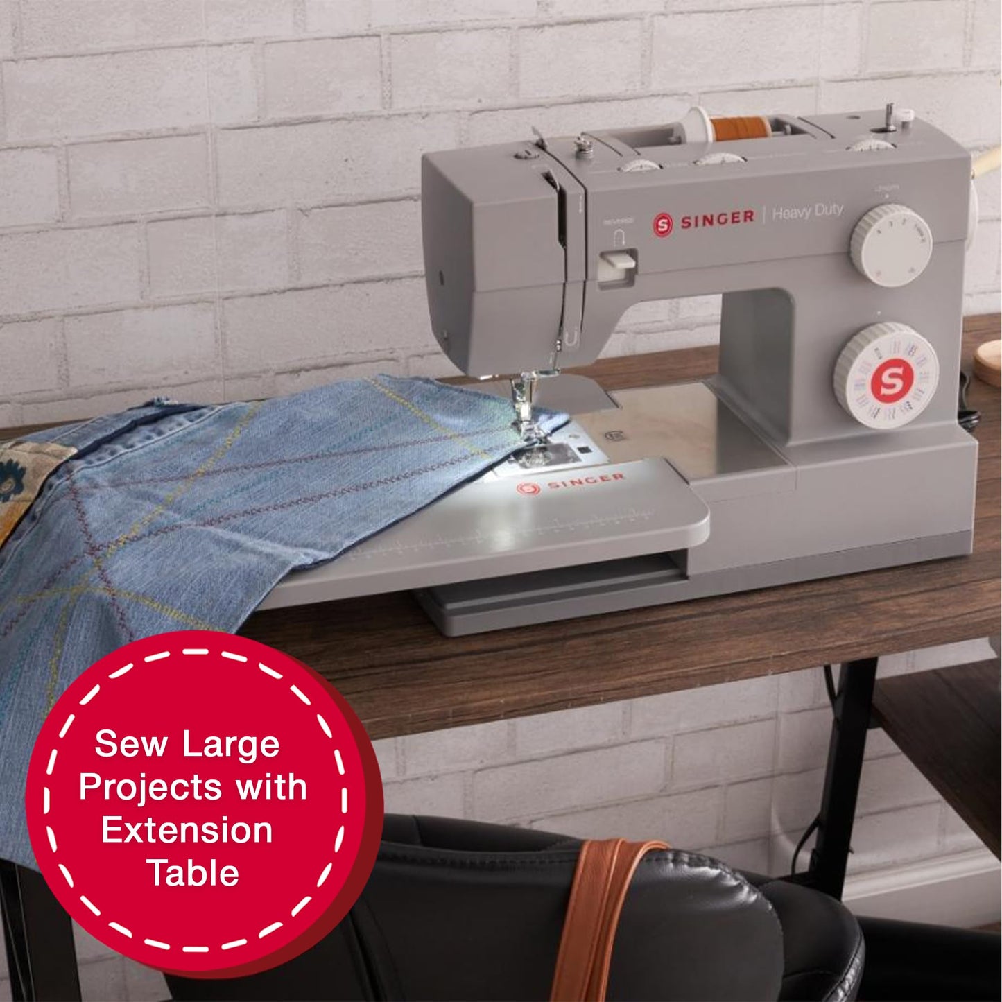 SINGER Gray Extension Table for Heavy Duty Mechanical Machines 4411, 4423, 4432, 4452, 5511, 5523, 5532, 6335 | Supports Larger Projects | Stable Surface with Foldable Leg