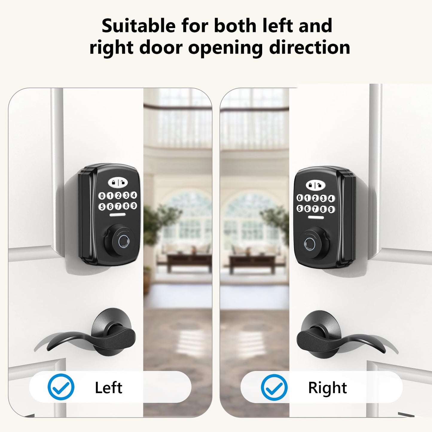 Keyless Entry Fingerprint Door Lock with 2 Lever Handles - PHYSEN Smart Deadbolt Set for Front Door - Electronic Digital Keypad Lock - Biometric- Auto Lock - Easy Installation - Matte Black