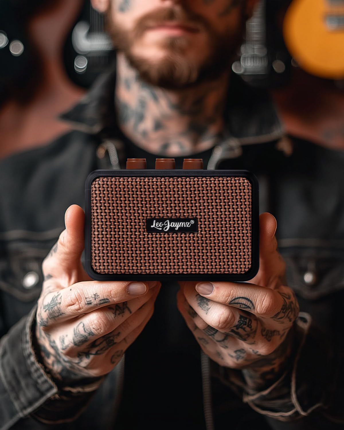 Leo Jaymz Mini Guitar Amplifier - 5W Dual Speaker BT Wireless Guitar Amp， Rechargeable Battery, Clean/Overdrive Modes, Headphone Jack,Ideal for Practice & Performance (Black)