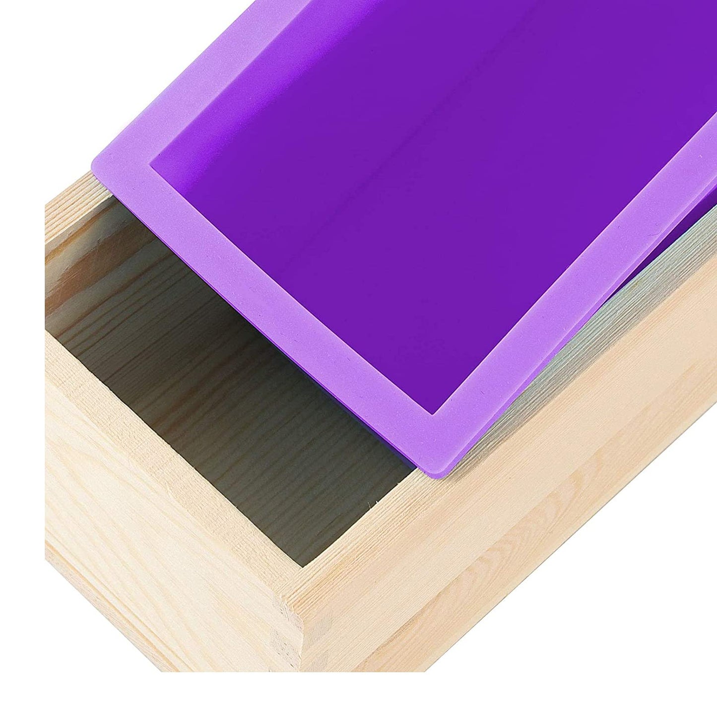 3 Pack 42oz Silicone Soap Molds, Flexible Rectangular Silicone Soap Making Tools Soap Molds Set DIY Handmade Loaf Soap Molds Kit with Wood Box For Soap Cake Candle Making(Purple)