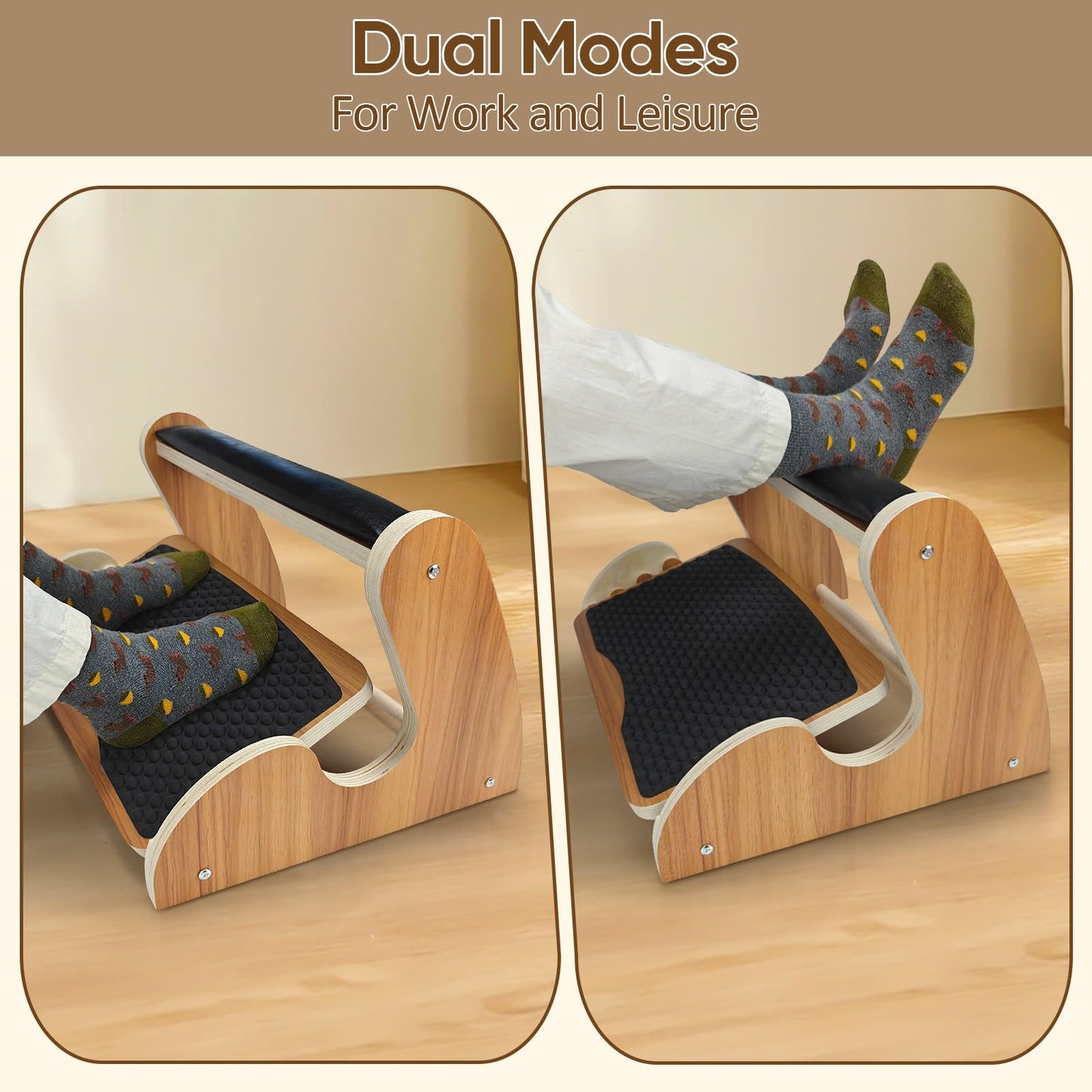 Dual-Layer Wooden Foot Rest Under Desk – Rocking Massage Pad & Cushioned Top, Ergonomic Foot Stool