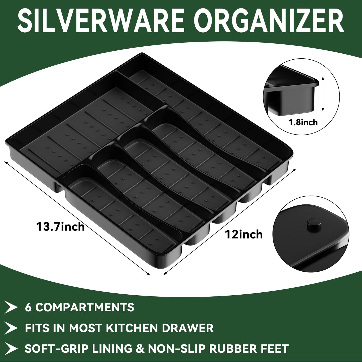 49-Piece Black Silverware Set with Drawer Organizer, Stainless Steel Cutlery for 8 with Matte Steak Knives, Forks, Spoons