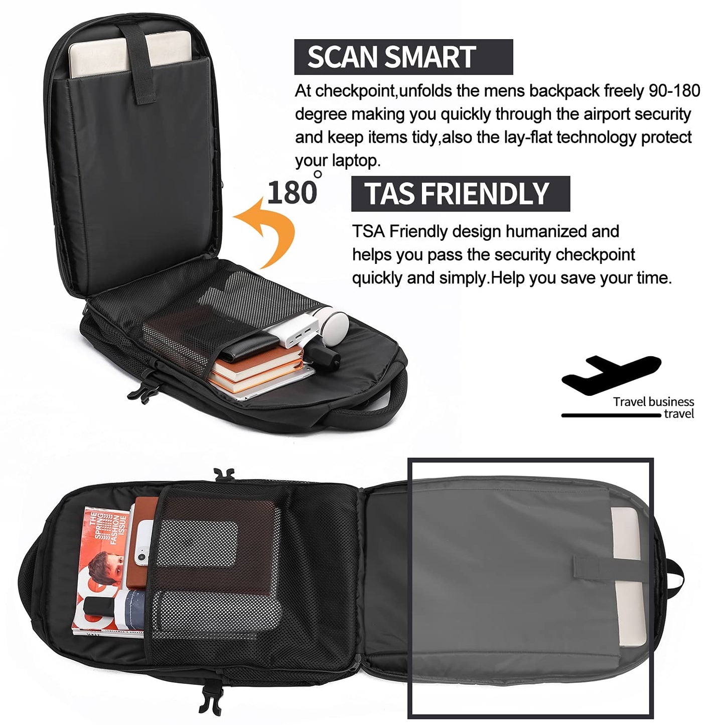 Extra Large 50L Travel Laptop Backpack for Men Women,Water Resistant 17 inch Laptop Backpack Work Bag with USB Charging Port,Big Capacity Heavy Duty TSA Approved Business College Computer Bag,Black