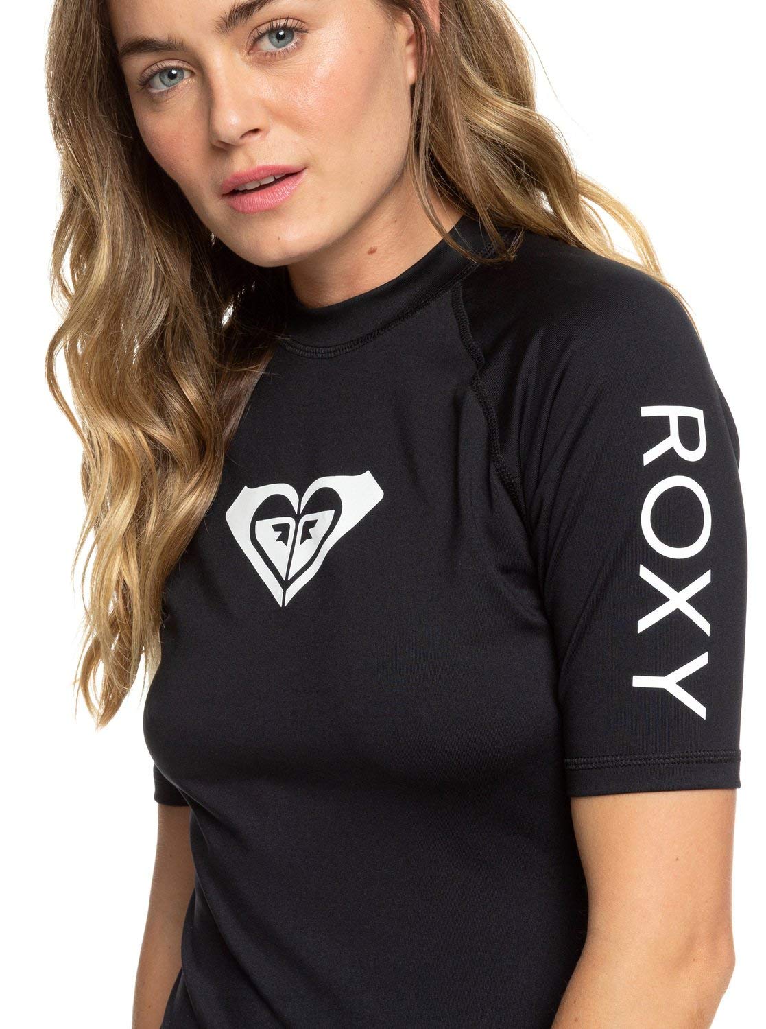 Roxy Women's Short Sleeve Rashguard – UPF 50+, Compression Fit, Surf, Hiking, Yoga, Quick-Dry, Anthracite, Large