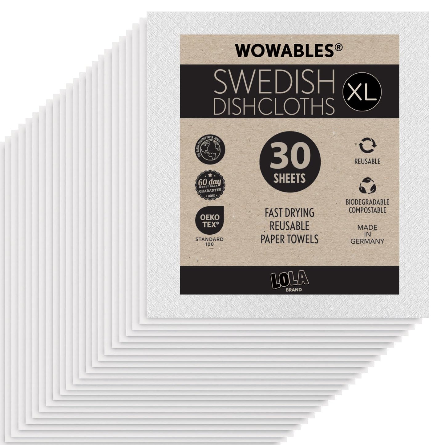 Swedish Dishcloths for Kitchen On a Roll - 30 Sheets, Ultra Absorbent Eco Friendly Cleaning Cellulose Sponge Cloths, Reusable Paper Towels Dishwasher Safe Hand Towels, 10.625" x 9.75" Made In Europe
