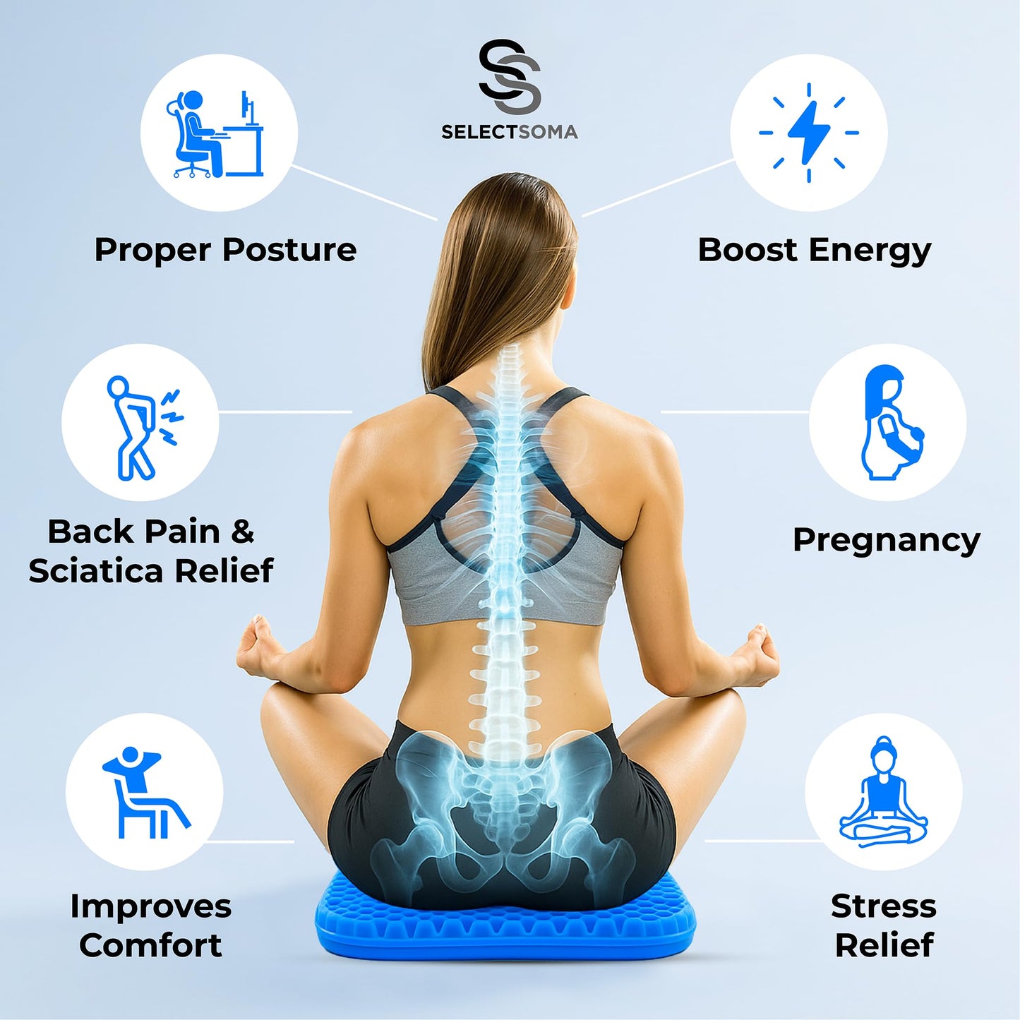 Gel Seat Cushion for Long Sitting – Car Seat Cushion and Office Chair Cushion for Back, Sciatica, Coccyx, Tailbone Pain Relief – Wheelchair Cushion for Pressure Relief – Egg Seat Gaming Chair Cushion