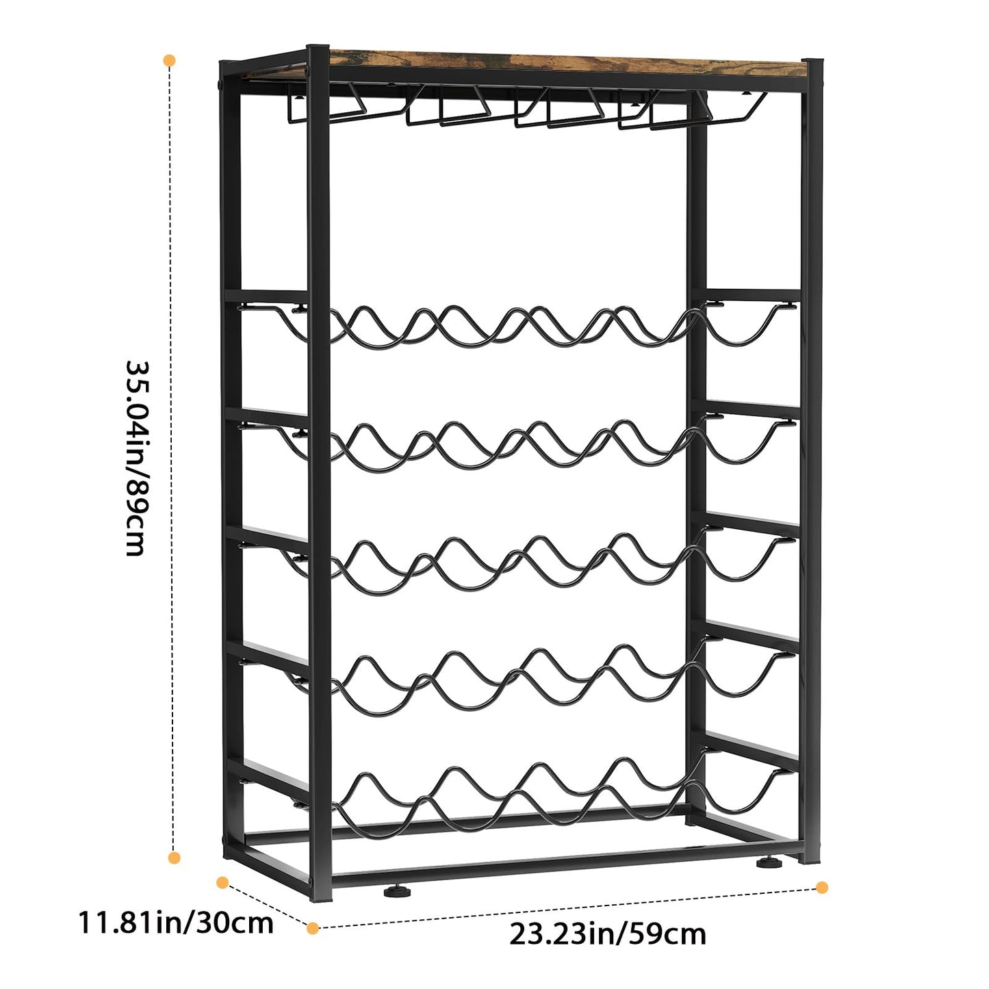 Urban Deco Wine Rack Free Standing Floor for 30 Bottles, 6-Tier Wine Bottle Holder with Metal Frame and Wooden Tabletop, Liquor Shelf for Kitchen Bar Dining Room Living Room, Black