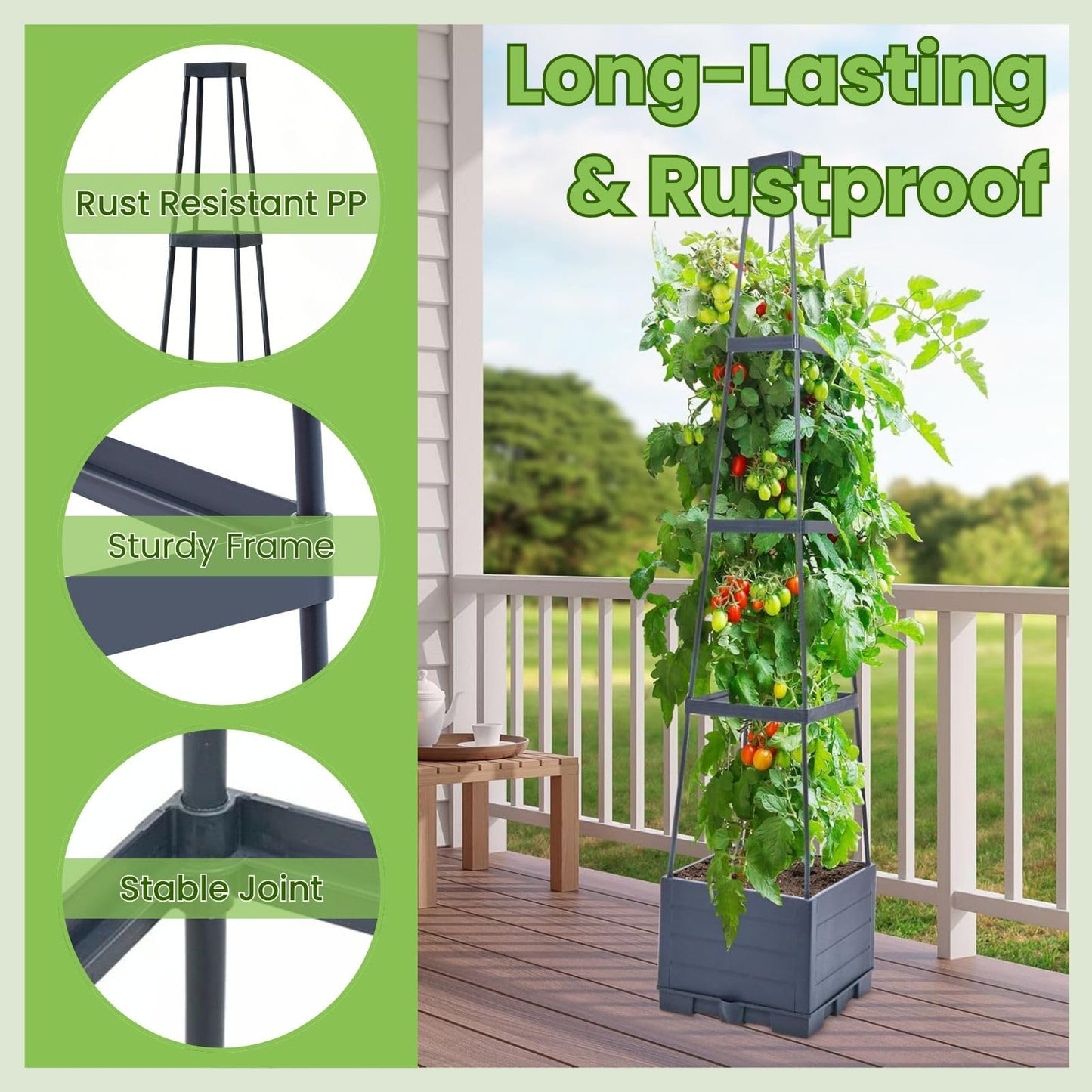 Lancisism 2 Pack Raised Garden Bed Tomato Planter with Trellis - 57" Self Watering Planter Box for Climbing Plants Vegetables Flowers for Patio Greenhouse Outdoor Indoor