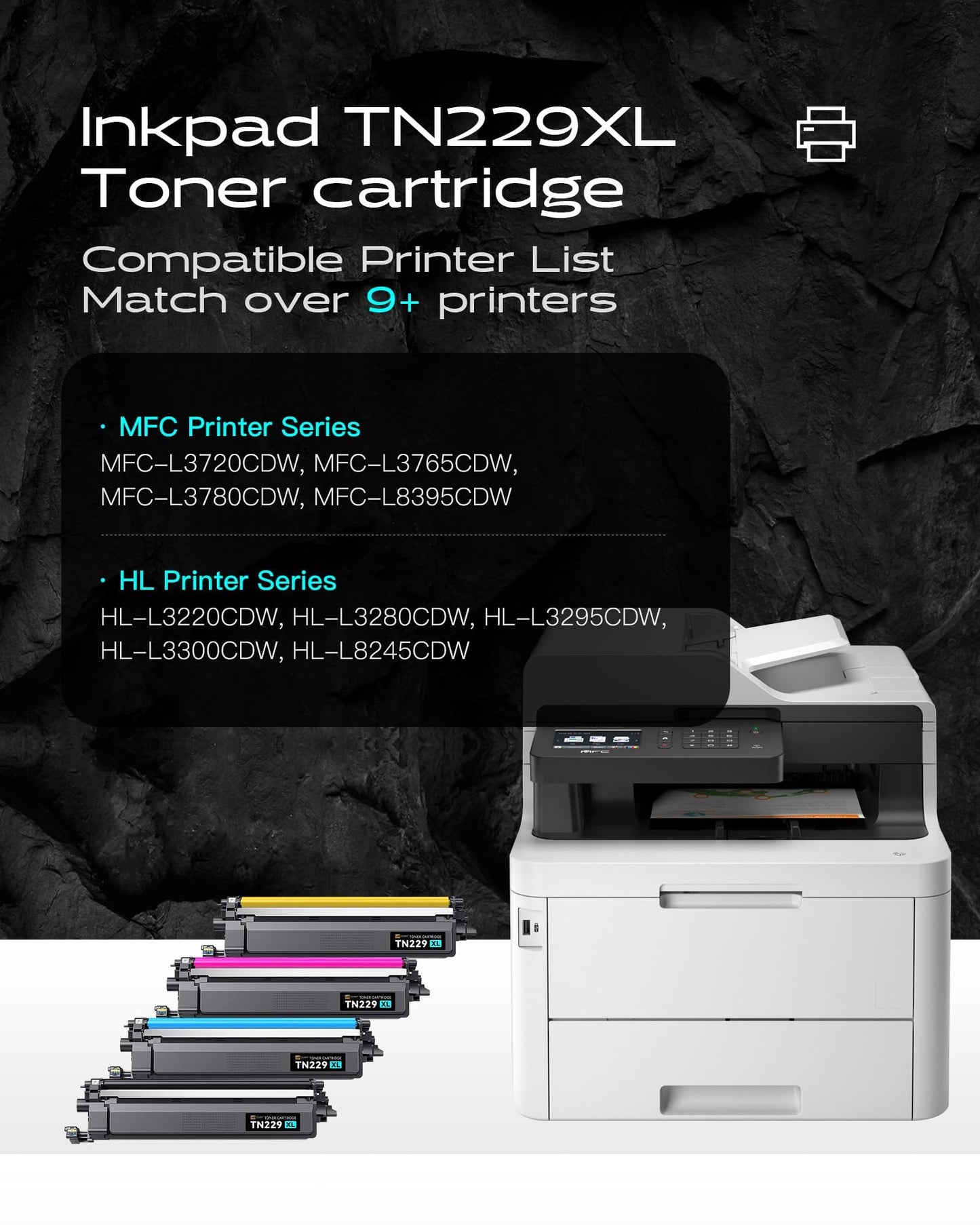 TN229XL TN229 Toner Cartridges High Yield Replacement Compatible for Brother TN 229XL TN-229XL TN-229 Work with MFC-L3720CDW MFC-L3765CDW MFC-L3780CDW MFC-L8395CDW Printers (4Pack, B/C/M/Y)