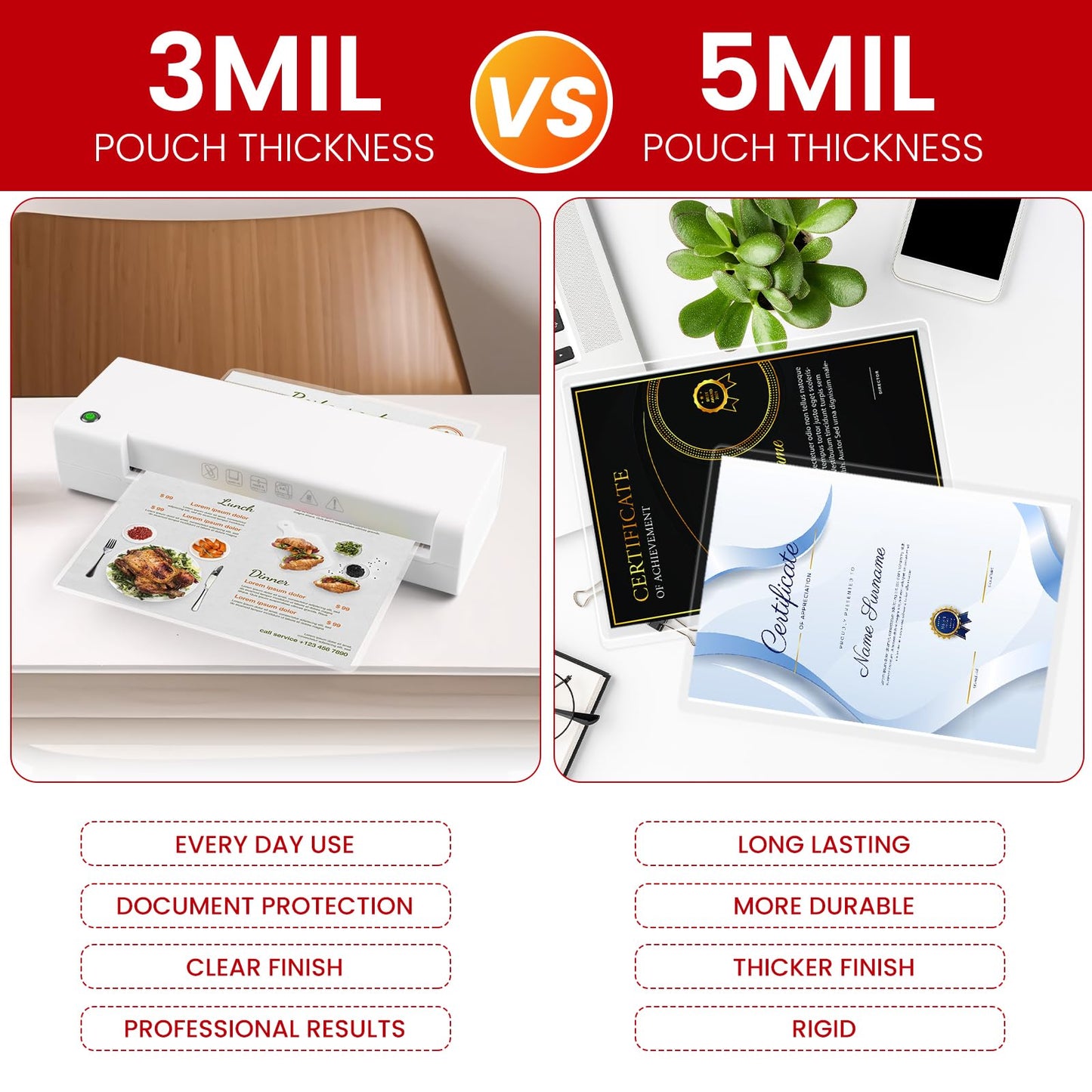CAREGY 5 Mil Thermal Laminating Pouches (200 Pack) - 9x11.5 Inch Laminating Sheets for 8.5x11 Documents, Clear,Office & School Laminator Supplies
