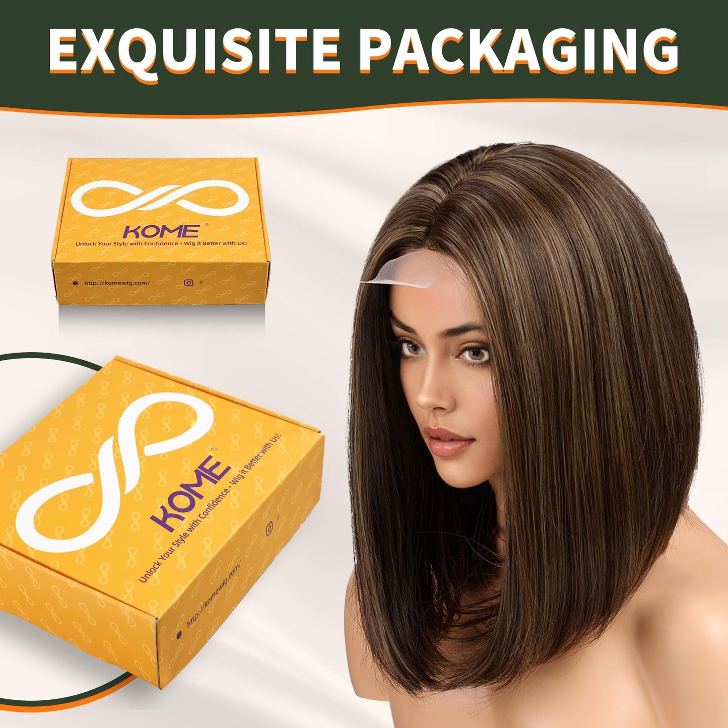 KOME Natural Brown Highlight Short Bob Wigs,Brown Straight Shoulder Length Wigs for Women,Middle Part Heat Resistant Fibre Synthetic Wig Daily Use…