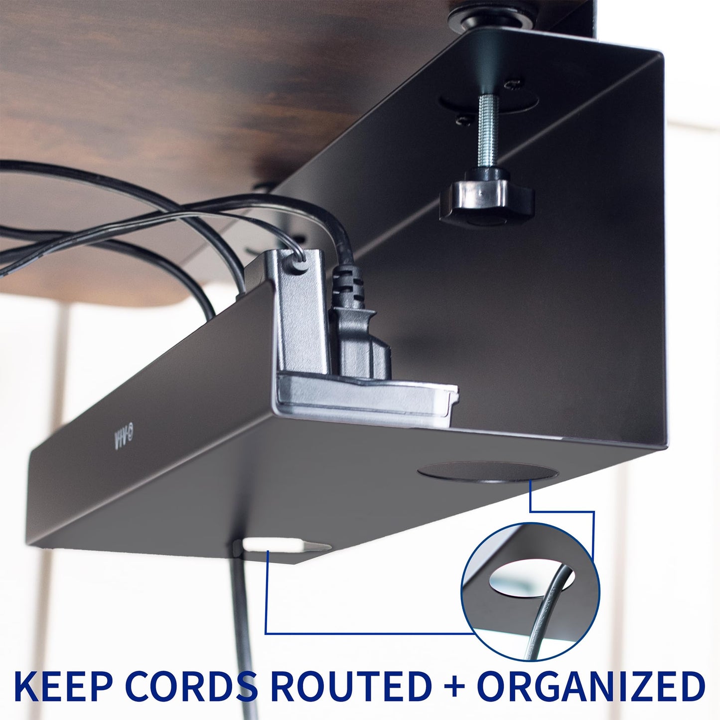 VIVO No Drill Clamp-on 17 inch Power Strip Cable Management Trays, Under Standing Desk Steel Cord Organizer, Black, 2 Pack, DESK-CM6L-2B