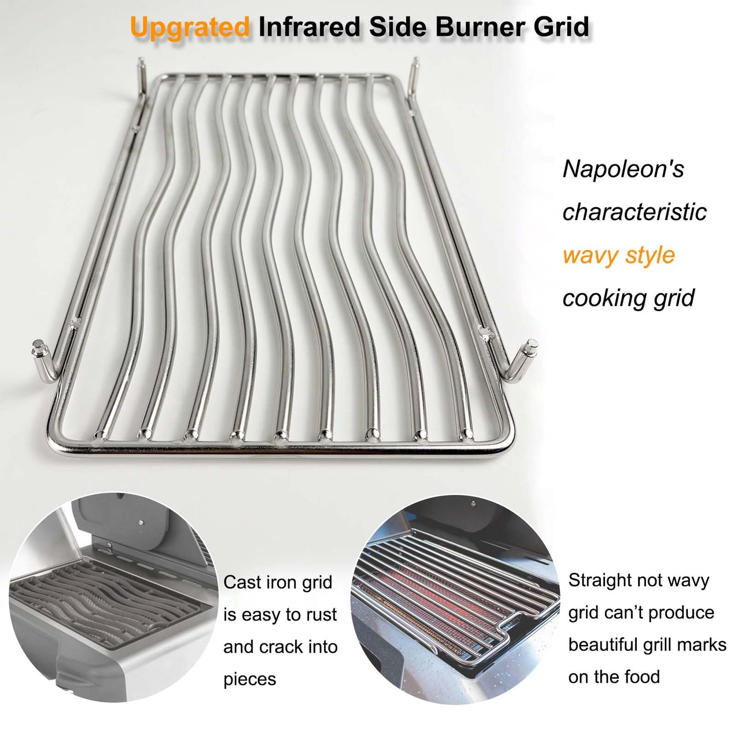 304 Stainless Steel Infrared Side Burner Grid for Napoleon Prestige 500 665 450 Pro 500 665 450 LEX 485 Rogue SE 425 525 625 Grill Replacement Parts BBQ Accessories Cooking Grate S83012 N305-0076