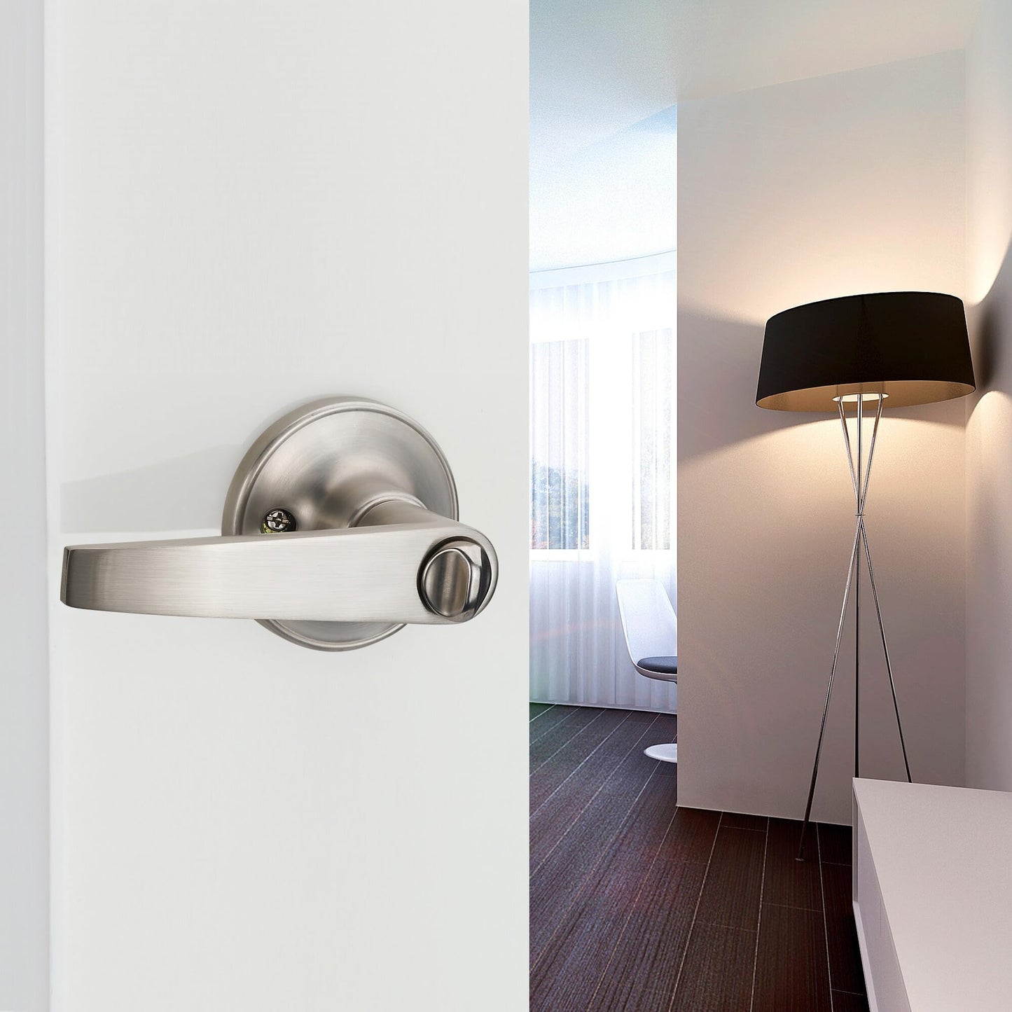 2 Pack of MANREN Lever Keyed Entry Door Lever Handle Lock, Universal Door Knob Hardware,Nickel Brushed Color (MR802et-2)