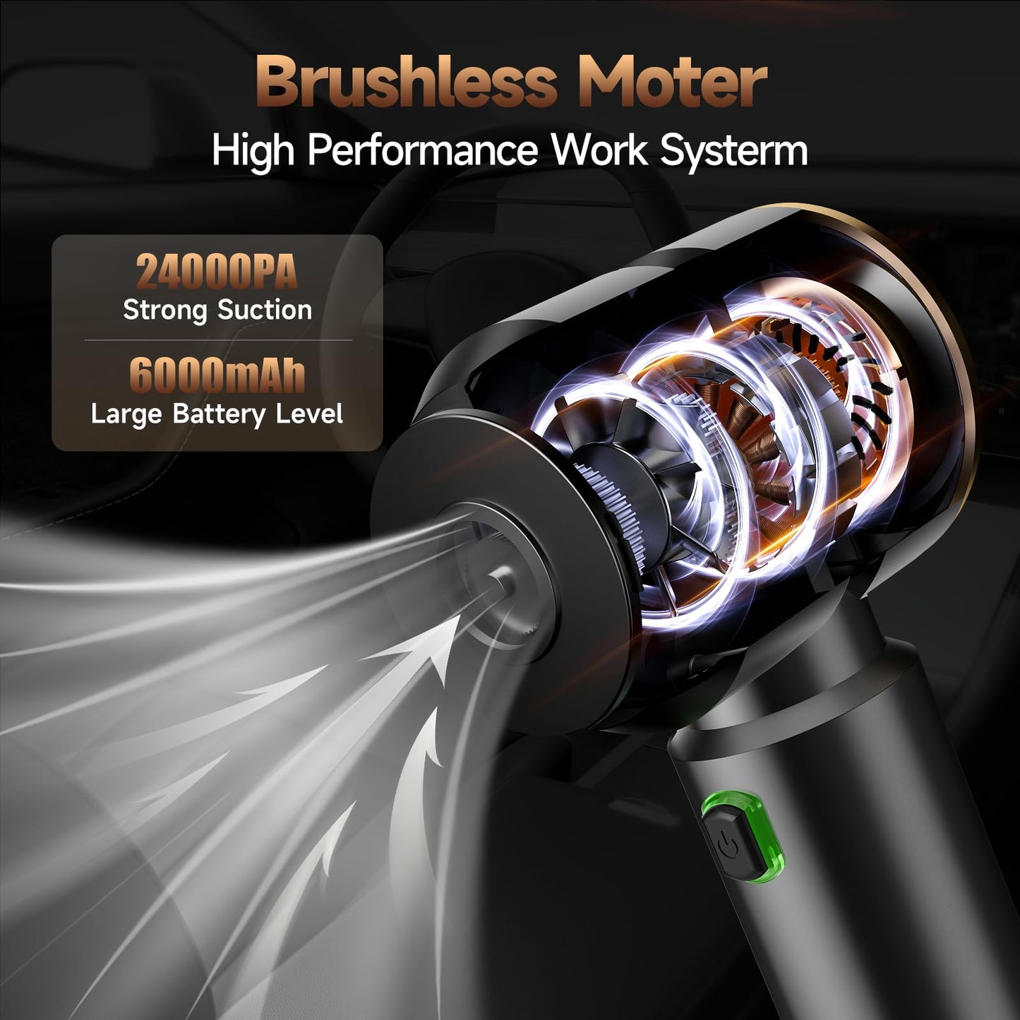 Car Vacuum Cleaner Cordless Powerful, 24000PA Handheld Vacuum Portable, Mini Vacuum with 3 Modes, LED Display, One-Click Empty, Rechargeable Duster/Blower/Pump Hand Vacuum for Car, Home,Office