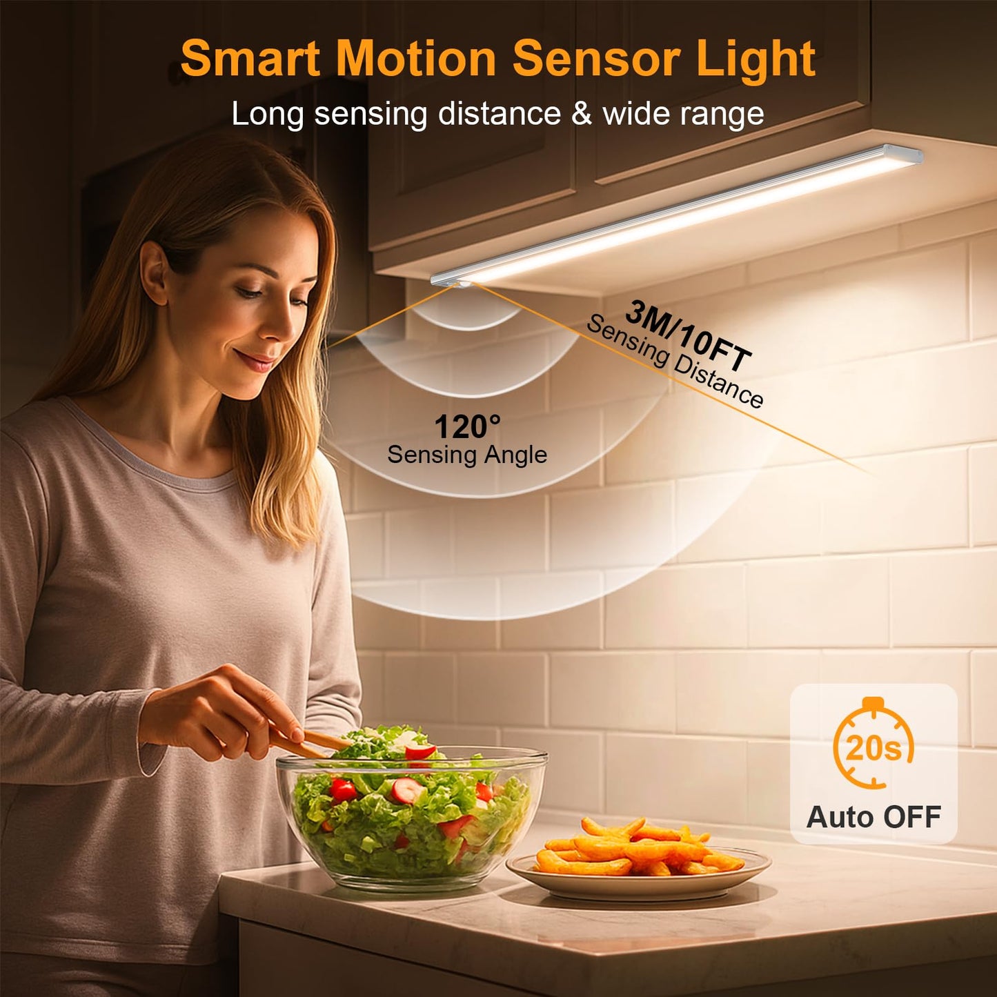 Gritin 14.7inch Under Cabinet Lighting Rechargeable 2 Pack-3 Color Temps&5 Level Brightness,Super Bright,4 Modes,Motion Sensor,Long Lasting-Easy Installation Wireless Magneti Closet Lights-Silver