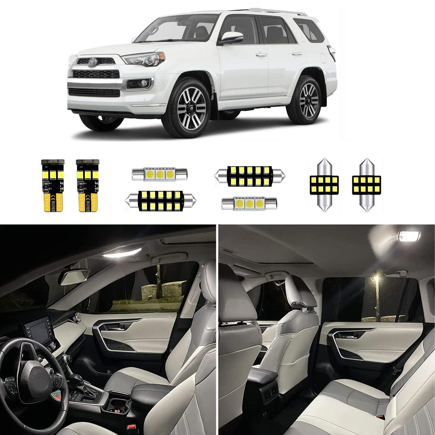16pcs 4Runner Interior LED Lights Replacement for 2010-2018 2019 2020 2021 2022 2023 Toyota 4Runner 6000K Super Bright White interior LED bulbs package + Installation Tool