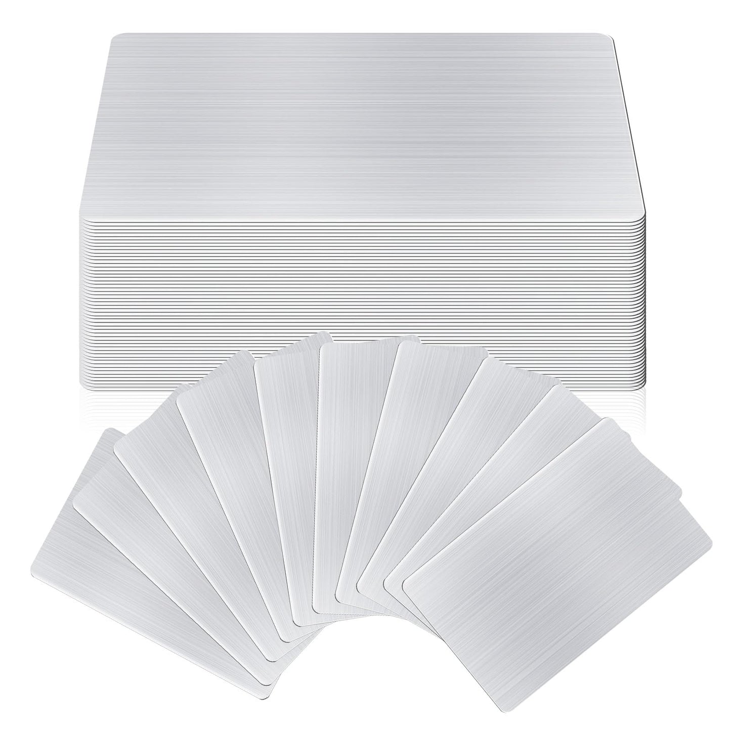 AOKLIT 50 pcs 304 Stainless Steel Metal Business Cards Blanks, 3.4 x 2.1 Inch Thickness 0.8 mm Metal Card Laser Engraving Steel Plates for Business House Customer DIY Gift
