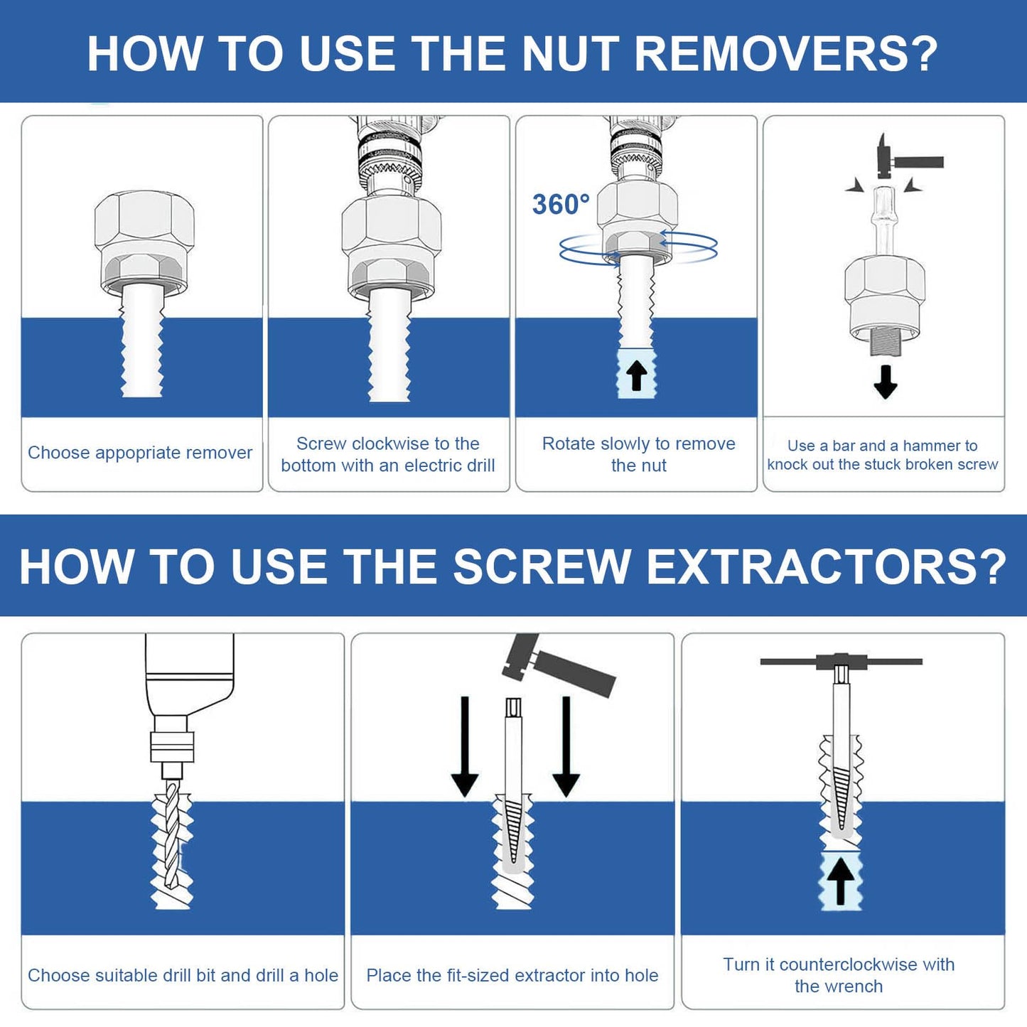 26Pcs Bolt Extractor Set & Drill Bit Kit, Screw Extractor for Spiral Screws, Easy Out Extractor Set, Multi-Spline Screw Extractors Nut Remover for Removing Damaged, Frozen, Rusted Nuts Screws Bolts