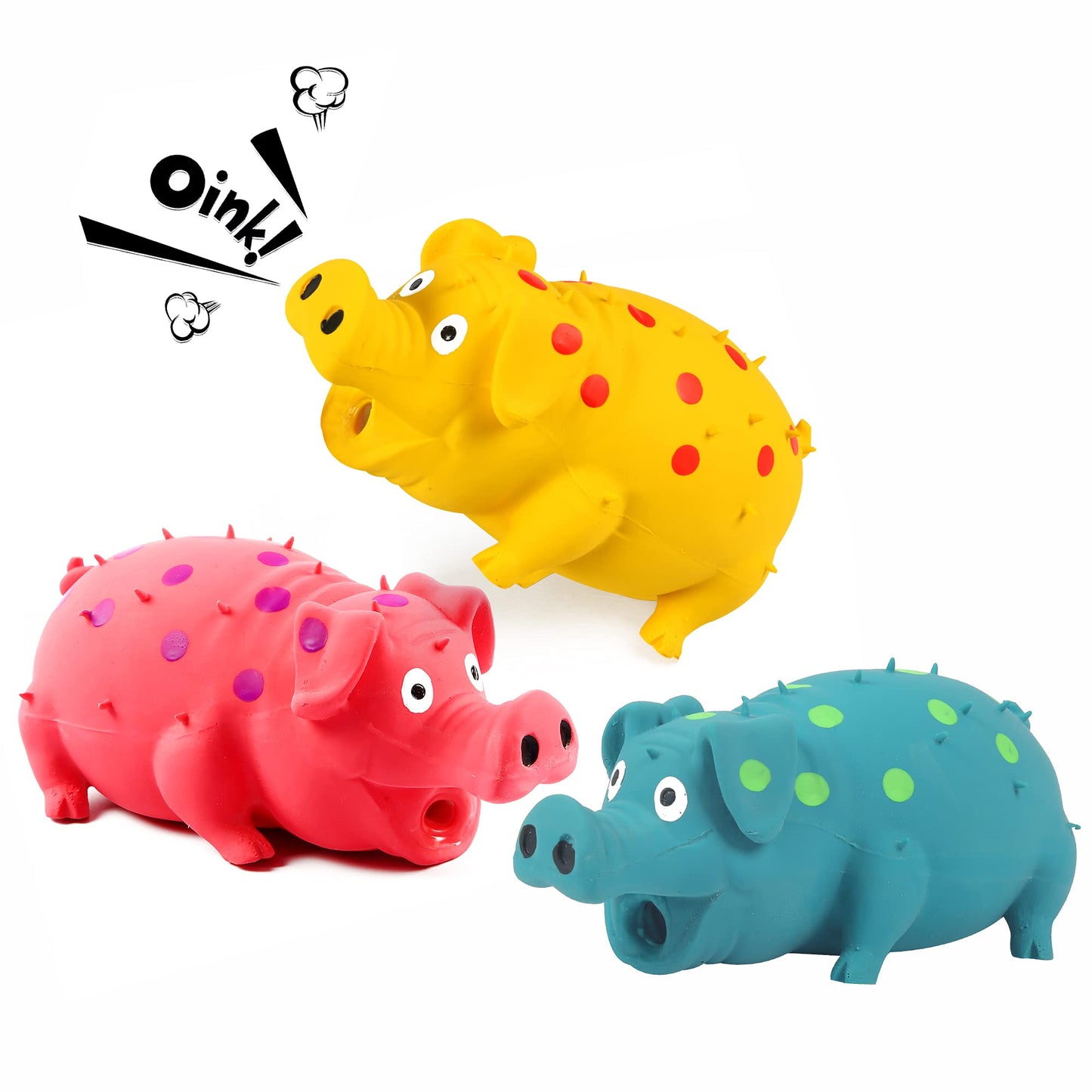 3-Pack Squeaky Pig Dog Toys - Durable Rubber Chew Toys with Oinking & Grunting Sounds for Small, Medium & Large Dogs - Interactive Latex Puppy Toy Set