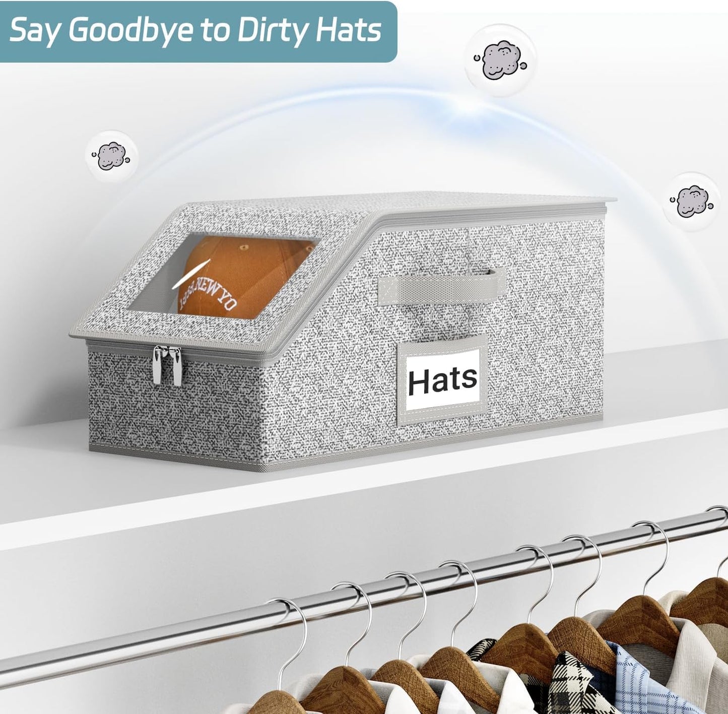 2 PCS Stackable Hat Storage for Baseball Caps, Holds up to 24 Caps Hat Organizer for Closet, Sturdy Snapback Boxes for Men with Cardboard, Grey (2)