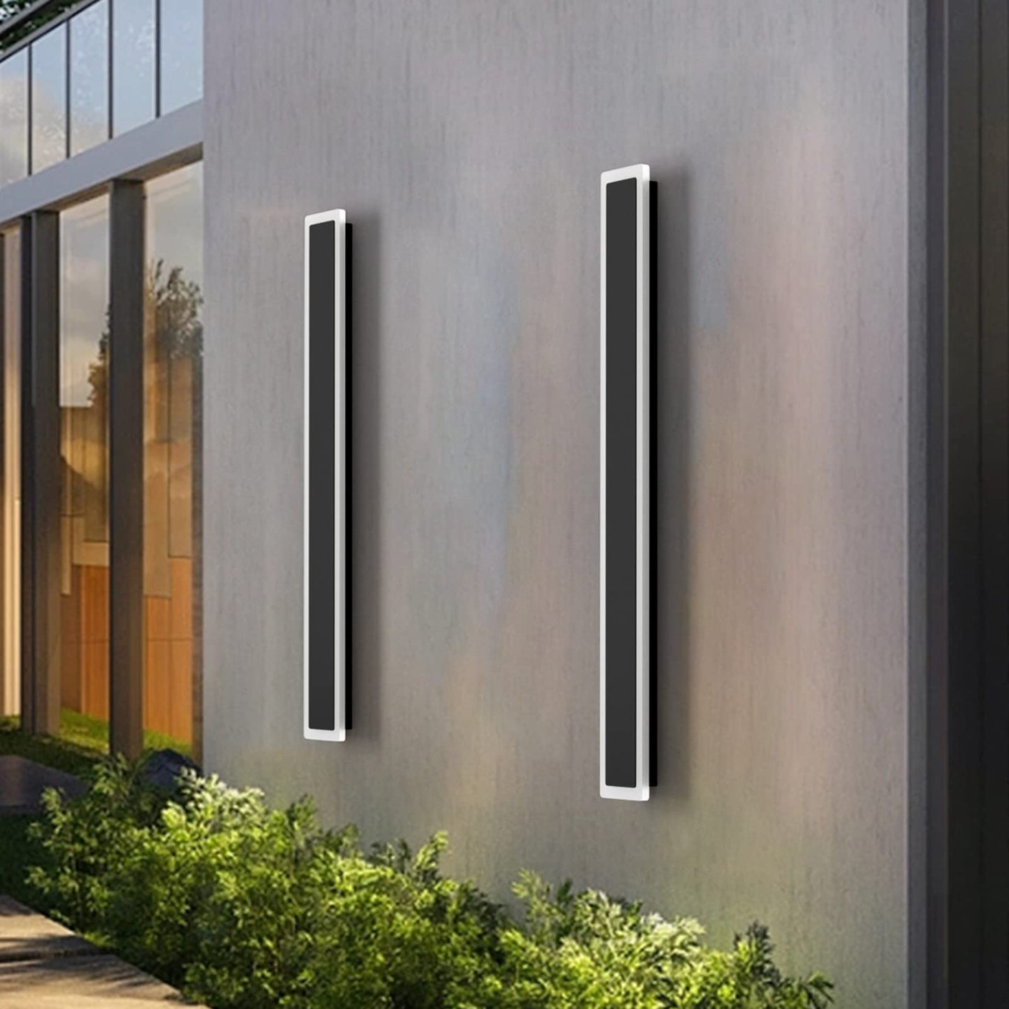 Aipsun 31.5inch Long Strip Modern Outdoor Wall Light Fixture, Black Wall Mount Lighting Sconce Long LED Linear Wall Lamp Exterior Lights Wall Sconce 3000K for House Living Room Corridor(2 Pack)