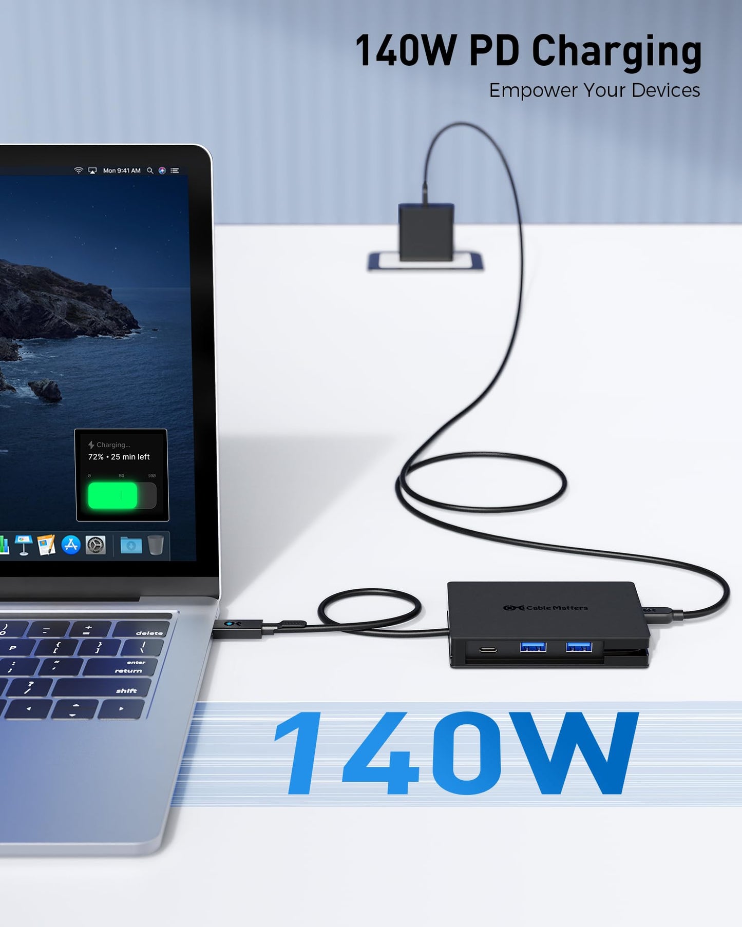 Cable Matters 8-in-1 USB C Hub Multiport Adapter with Dual HDMI, 140W PD Charging, Gigabit Ethernet, 10Gbps Data Transfer Over 3X USB-C & USB-A 3.2 Gen 2 Ports, and 1x USB 2.0 Port for Keyboard/Mouse