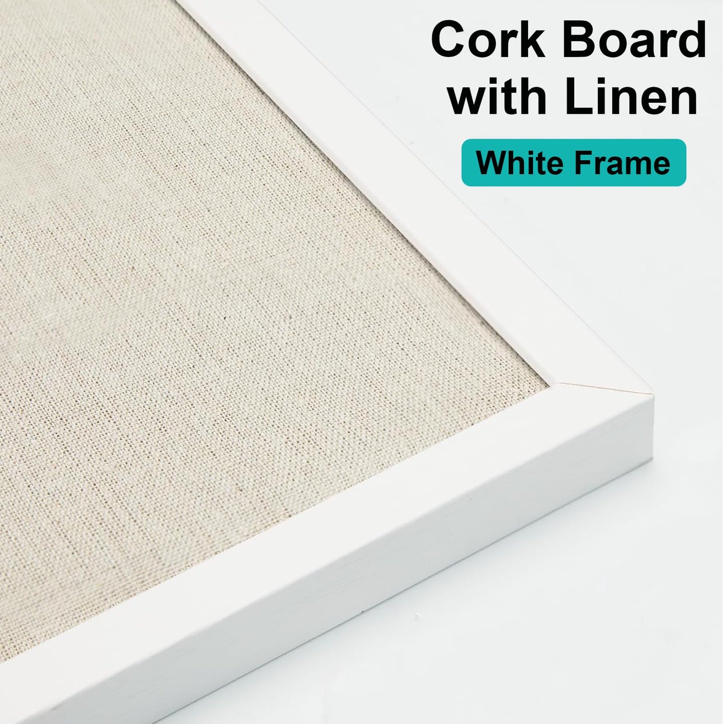 AMKIOKIO 24x36 Inch White-Framed Linen Cork Board - Stylish Home Decor, Versatile Pinning Surface, Includes Hanging Kit