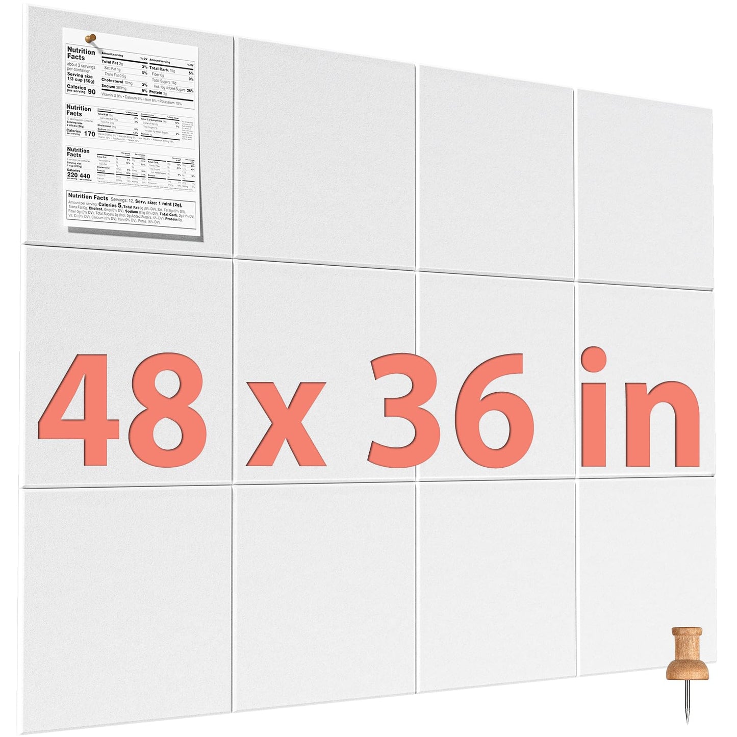 MaxGear Large Cork Board for Wall 48" x 36" White Bulletin Board, 12 Pack Felt Wall Tiles with Pushpins, Cork Boards for Office Pin Board Tack Board for Photo Meno Decor