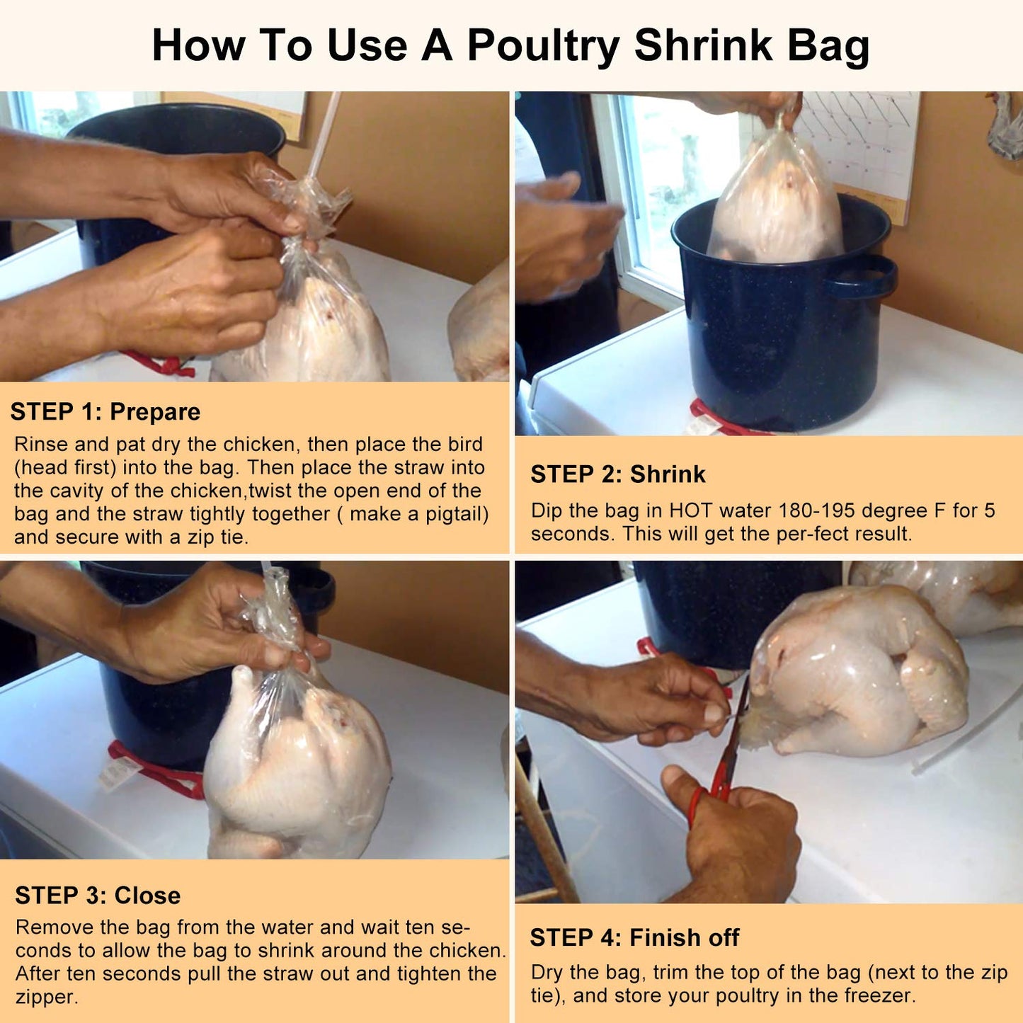 Turkey Shrink Bags,50 Pcs 14x23 Inches Clear Poultry Shrink Bags Freezer with 50 Zip Ties and a Silicone Straw for Chickens,Turkey,Rabbits