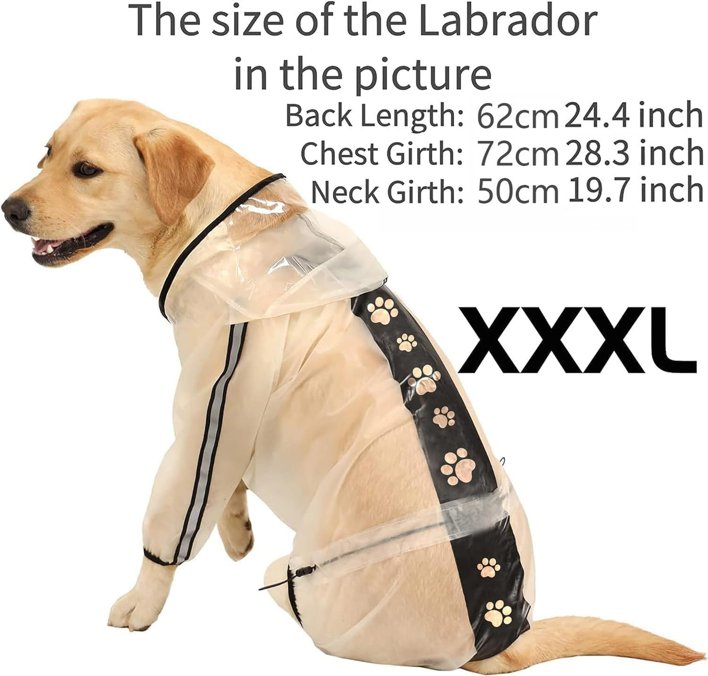 Olsa Dog Raincoat, Dog Hooded Slicker Poncho, 4 Legs Dog Rain Jacket with Reflective Stripe, Transparent Water Proof Resistant Dog Rain Snow Clothes for Small Medium Large Dogs