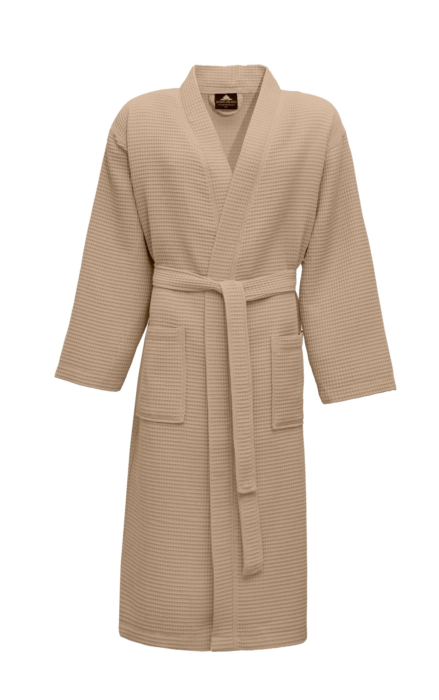 BAGNO MILANO Mens Robes, Waffle Robes For Men, Turkish Cotton Mens Bathrobes, Beige, Large-X-Large