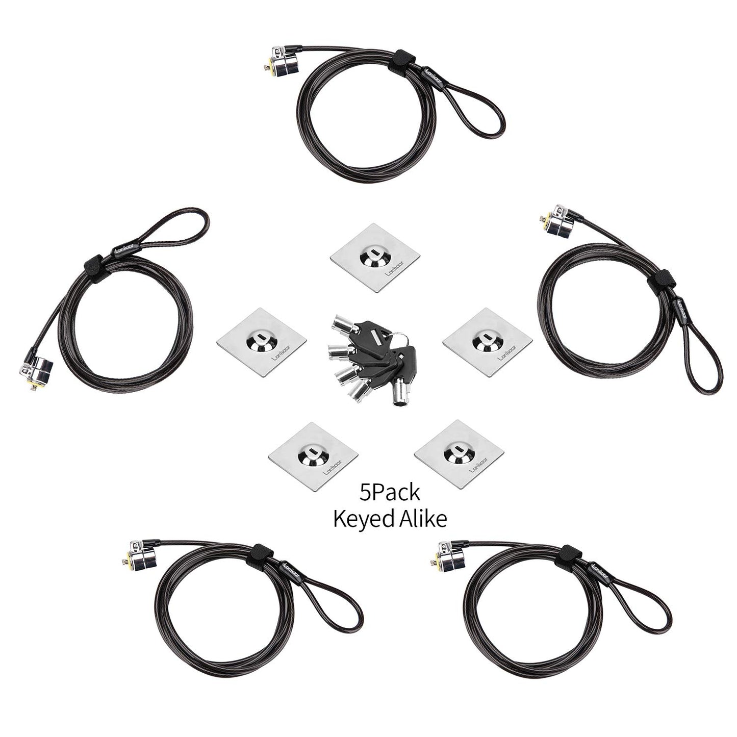 Loradar Keyed Alike 5Pack Laptop Cable Lock Hardware Security Cable Lock Anti Theft 5 Keys 6.7Foot Compatible for Laptops, iMac,Mac Mini & Other Devices Longer Cable & Stronger Pivoting Lock Head(